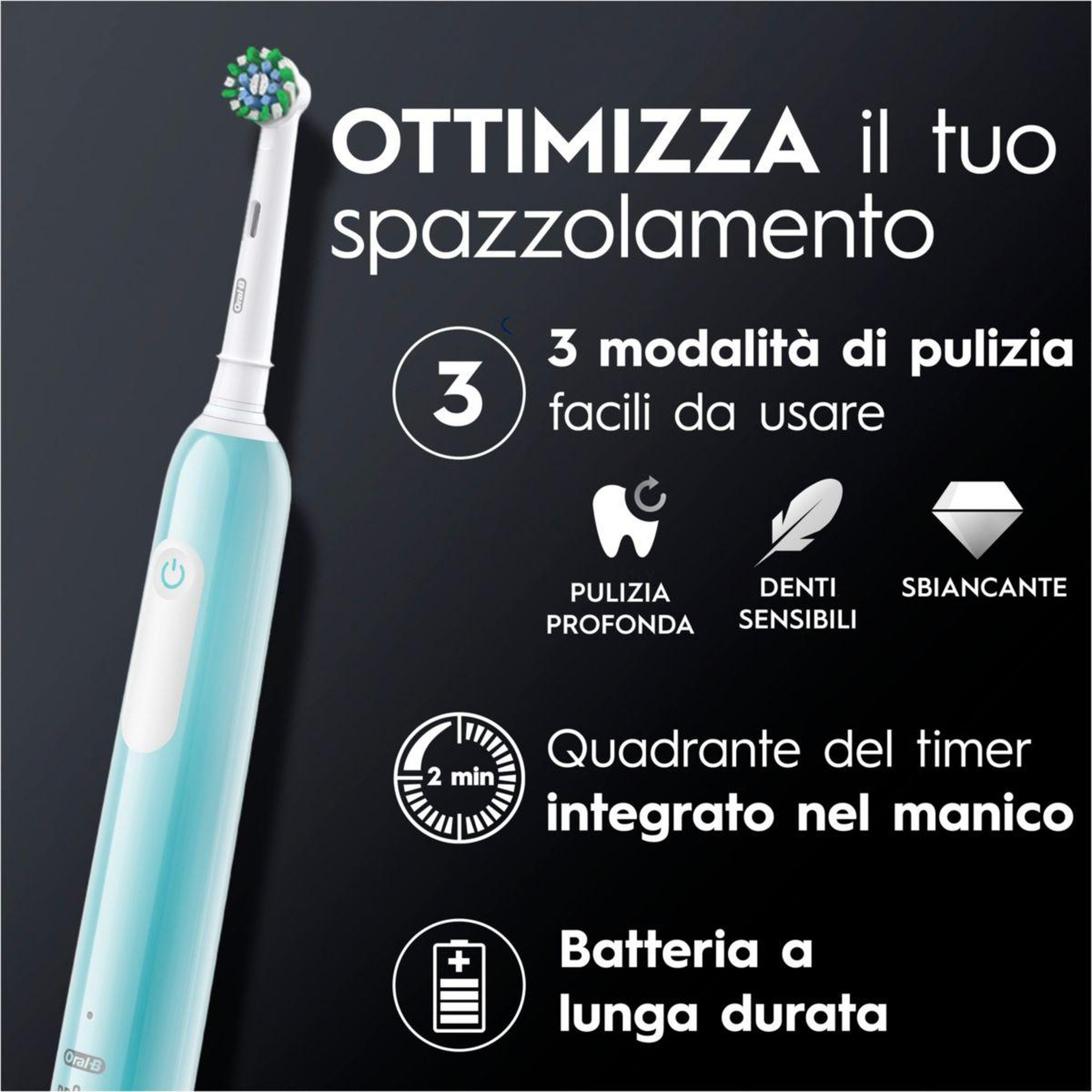 Voir la diapositive 4 : ORAL B Brosse à dents électrique pro 1 bleue cross action + 1 brossette
