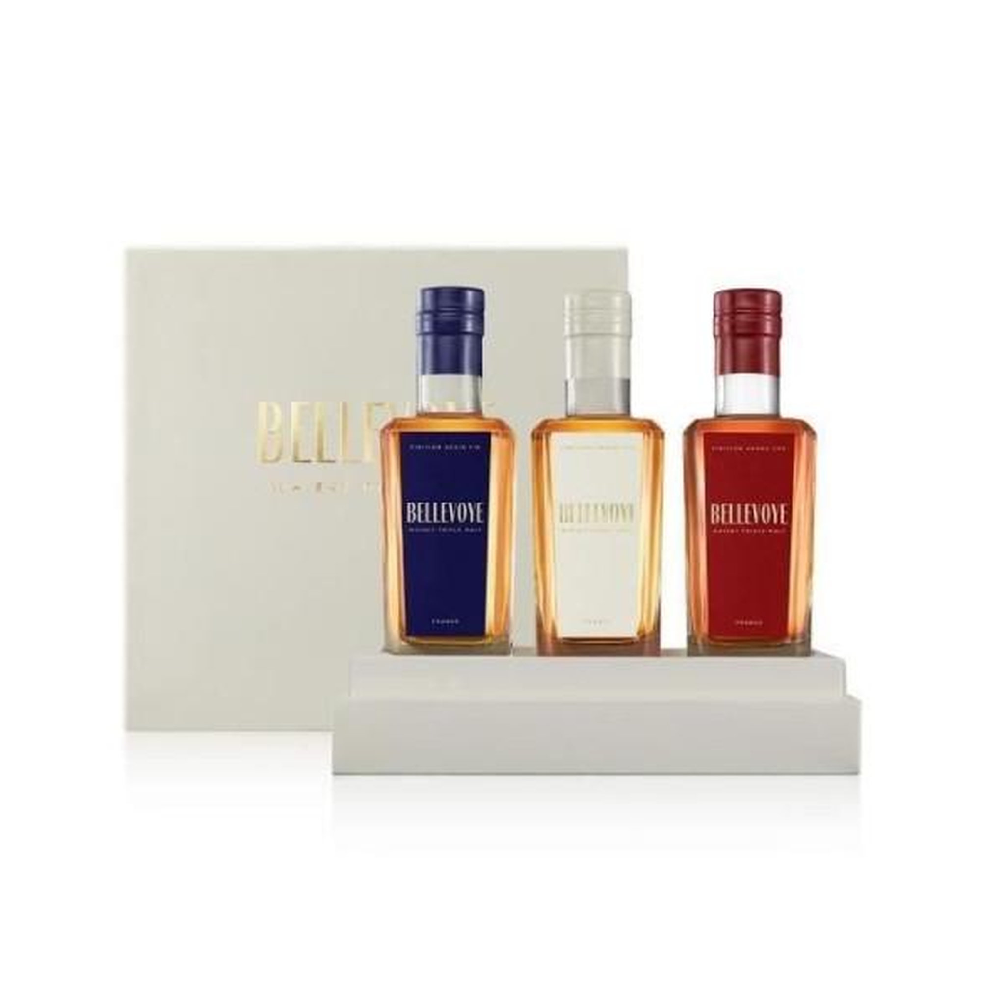 Voir la diapositive 2 : N/A Bellevoye - whisky - origine : france - coffret tricolore découverte bleu, blanc rouge - 3 * 20 cl