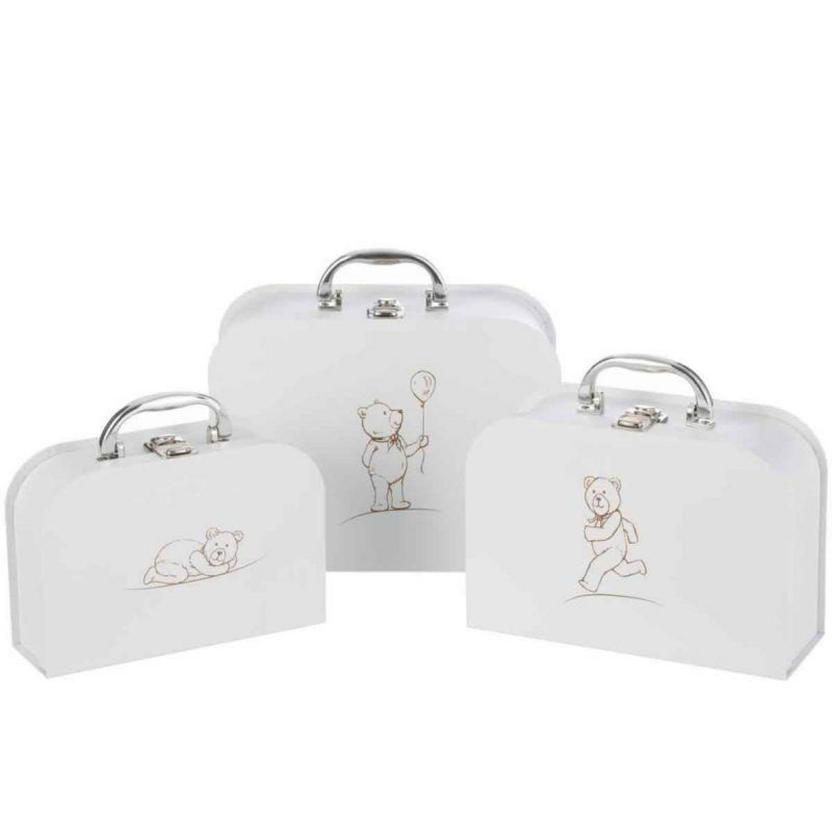 Paris Prix Lot de 3 Valises Déco Enfant  Ourson  25cm Blanc