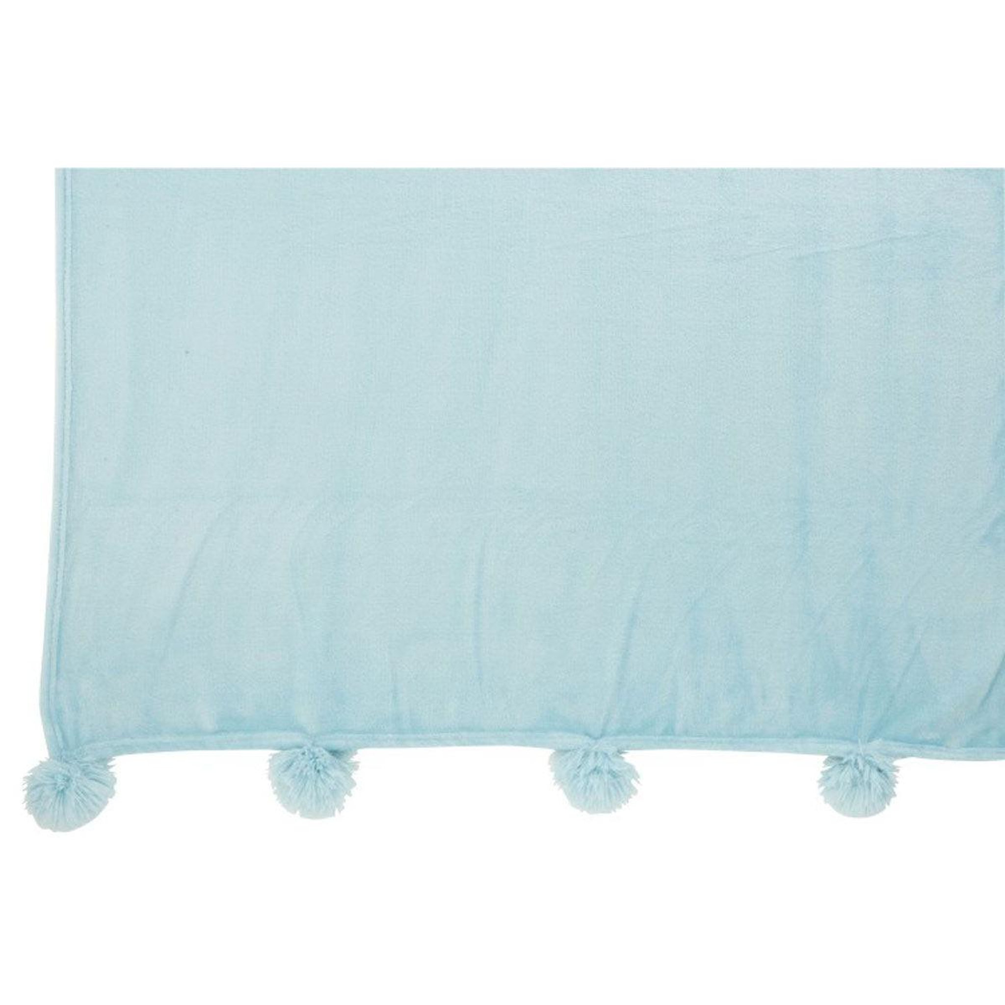 Voir la diapositive 2 : J-LINE Plaid déco à pompons  polyes  130x170cm bleu ciel