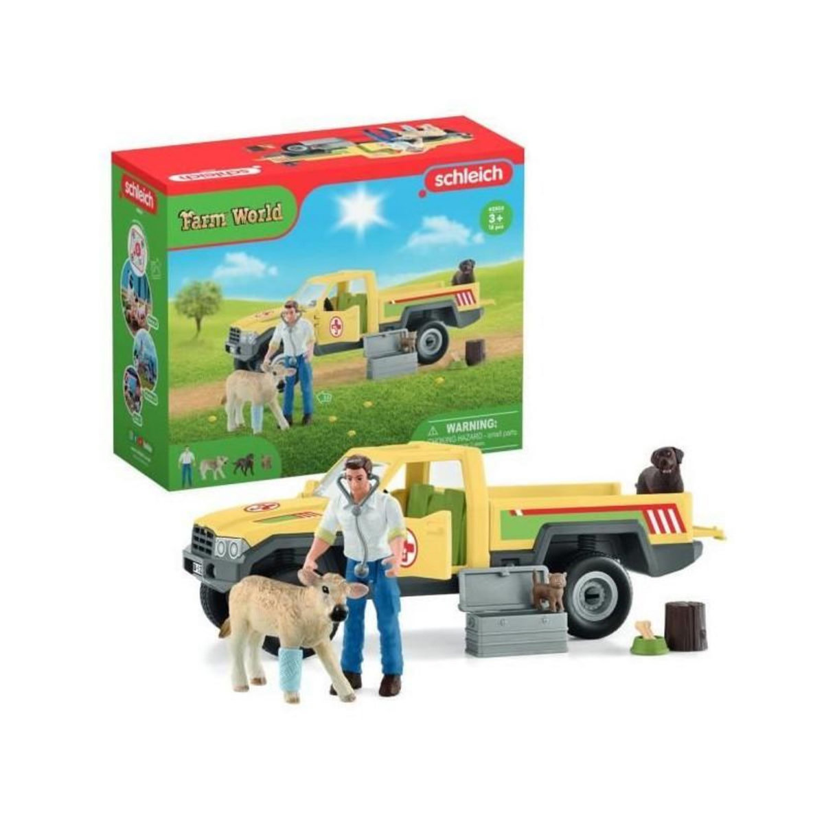 Schleich Coffret Visite du Vétérinaire a la ferme 12 Pieces - Avec Animaux de la Ferme, Véhicule et Vétérinaire - SCHLEICH - 42503 F
