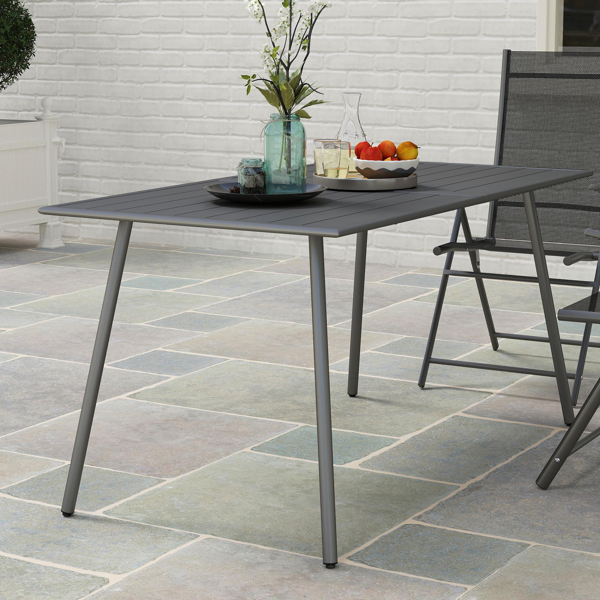 Voir la diapositive 4 : OUTSUNNY Table à manger de jardin 6 personnes dim. 150 x 80 x 74 cm plateau à lattes acier époxy gris