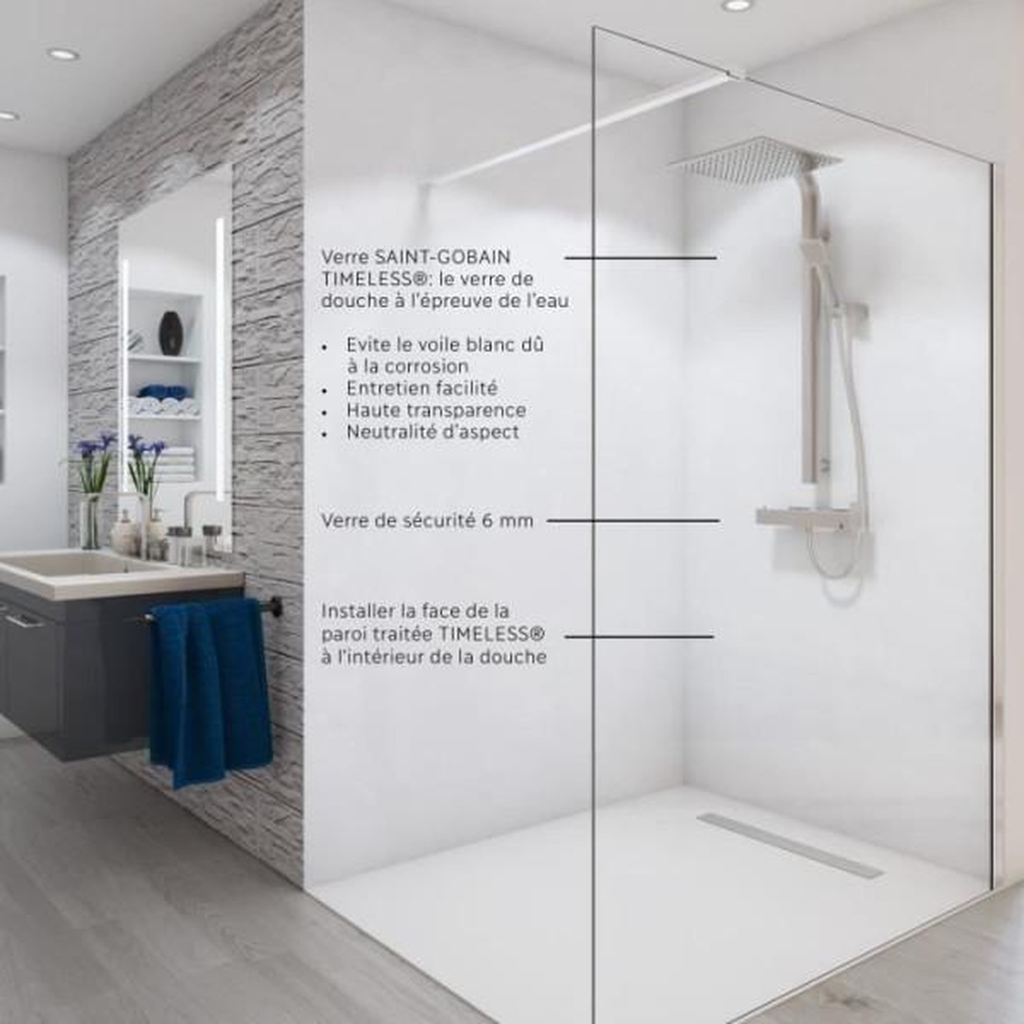 Voir la diapositive 2 : AURYS Paroi de douche - AURYS - BALEARES - Verre Timesless clair 6 mm - L.198 x l.100 cm