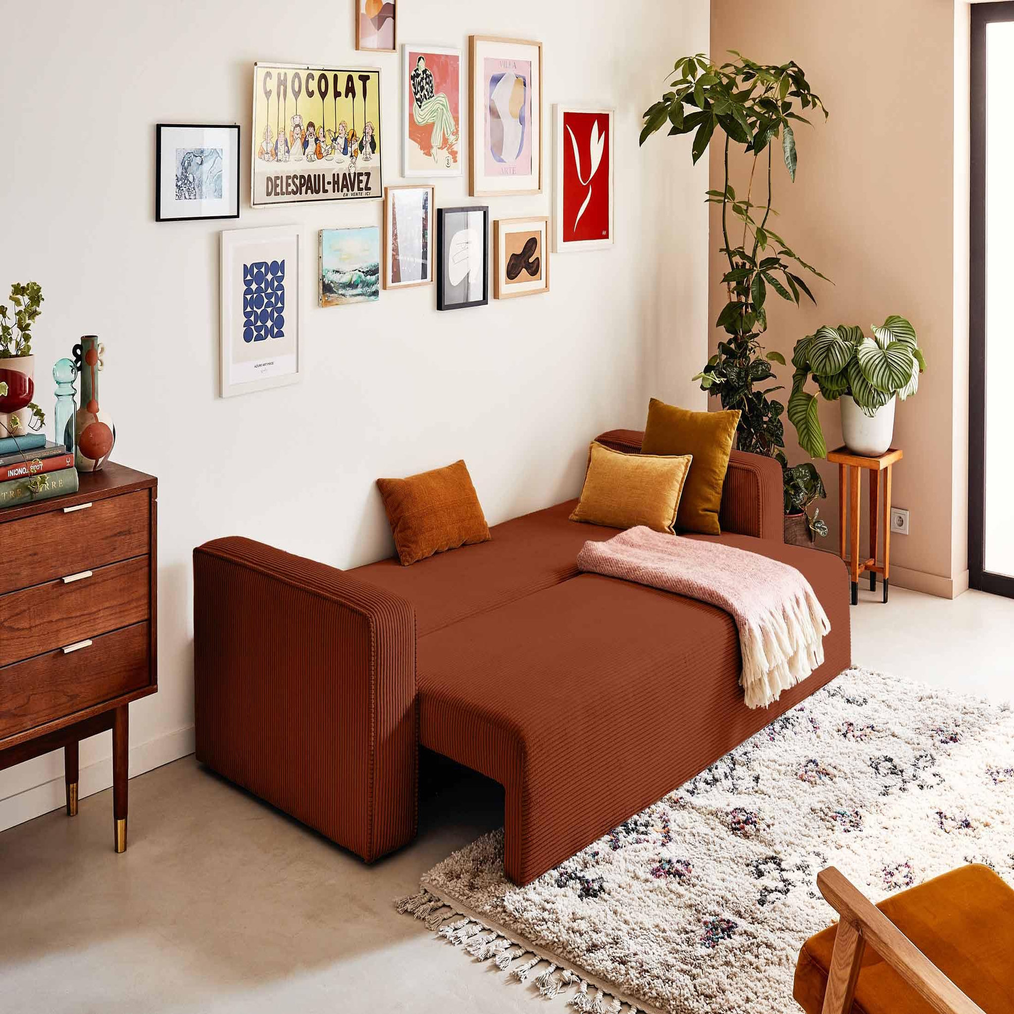 Voir la diapositive 2 : BEST MOBILIER Topaze - canapé 3 places - convertible avec coffre - en velours côtelé