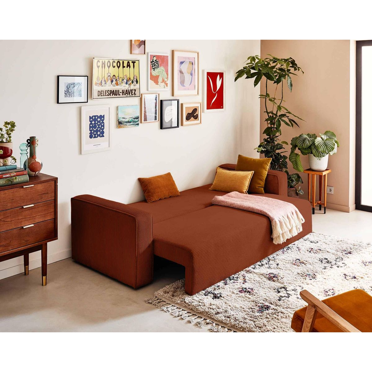 BEST MOBILIER Topaze - canapé 3 places - convertible avec coffre - en velours côtelé