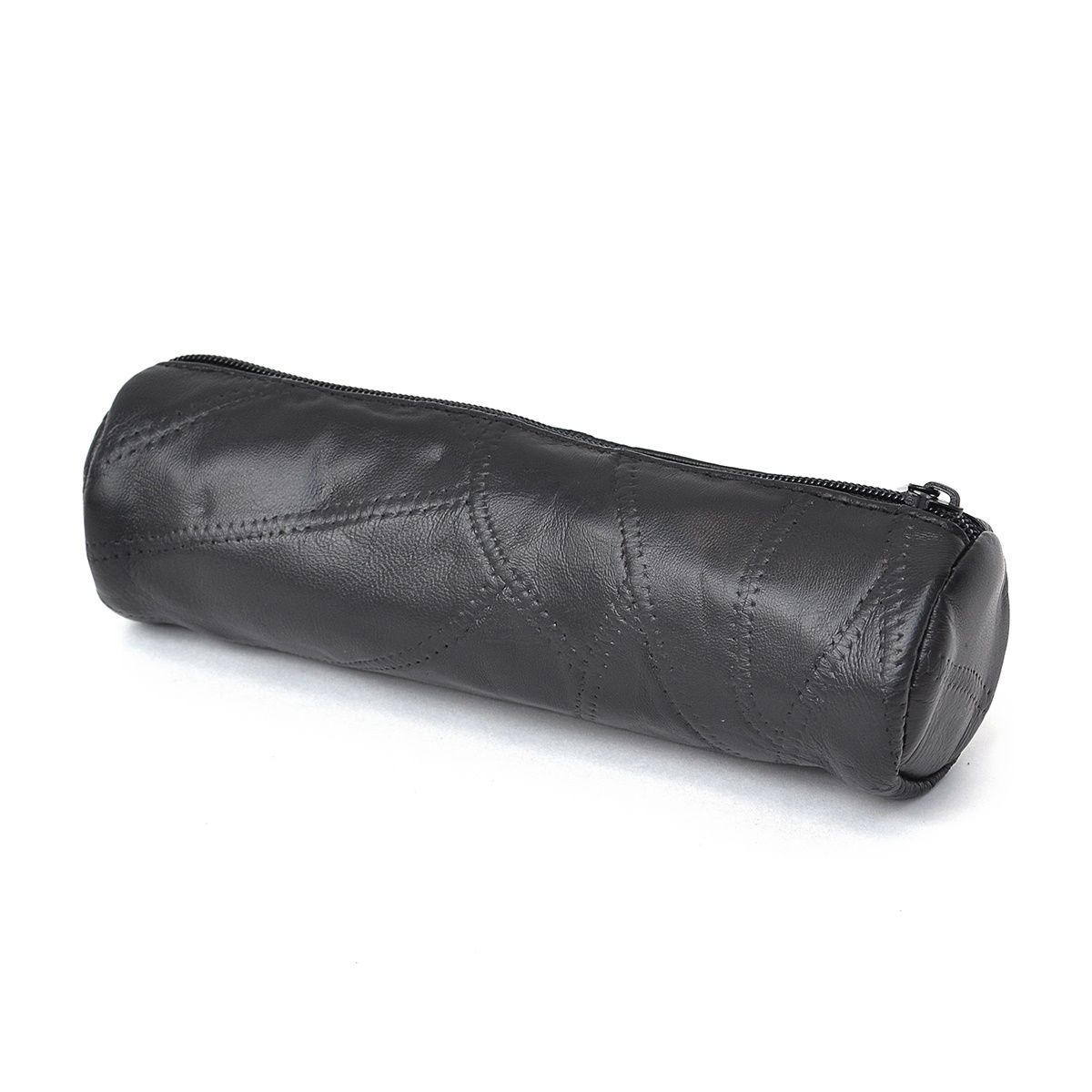 Trousse ronde 1 compartiment cuir noir grand modèle Patchwork