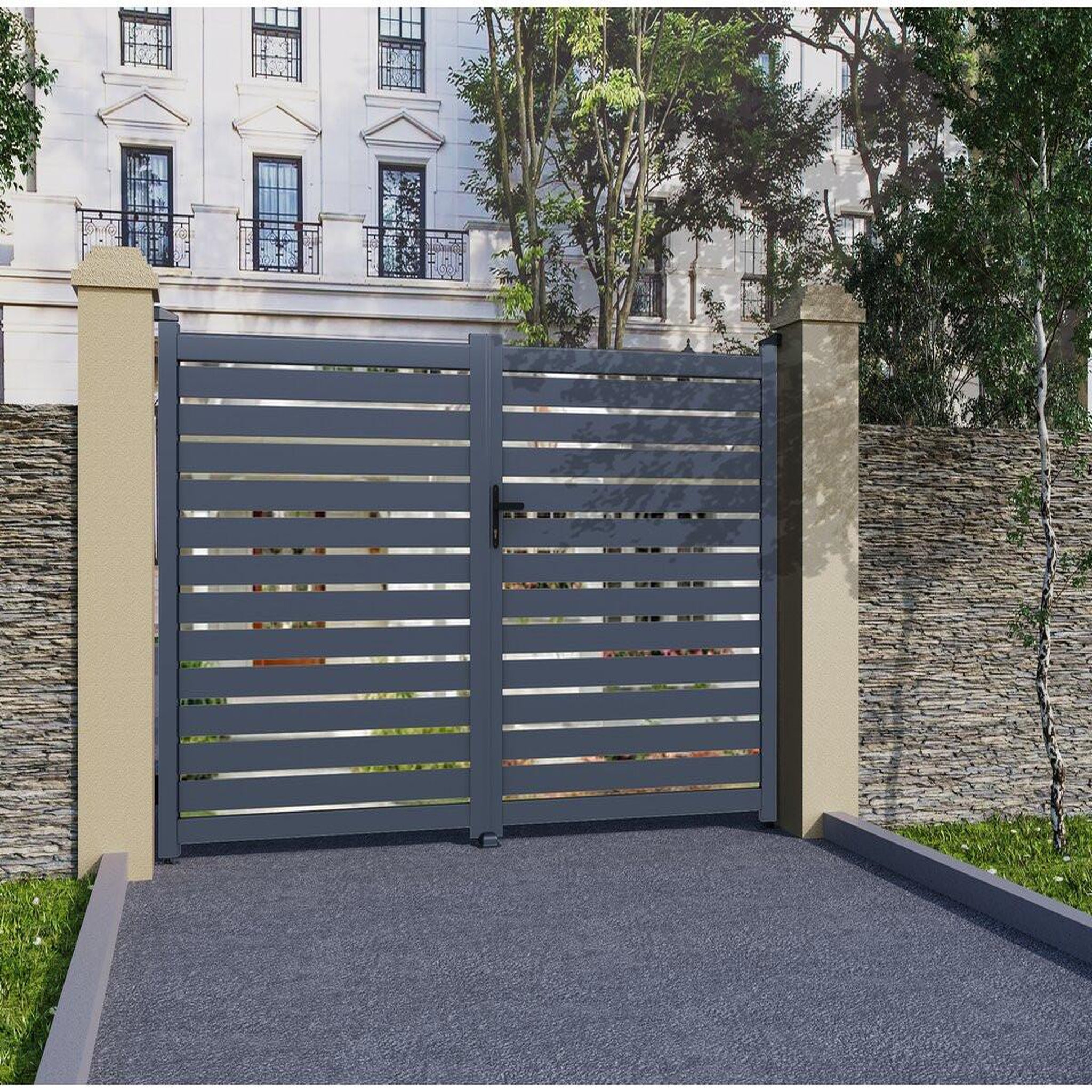 Voir la diapositive 2 : Habitat et Jardin Portail aluminium semi ajouré  julien  - 300 x 140 cm - gris