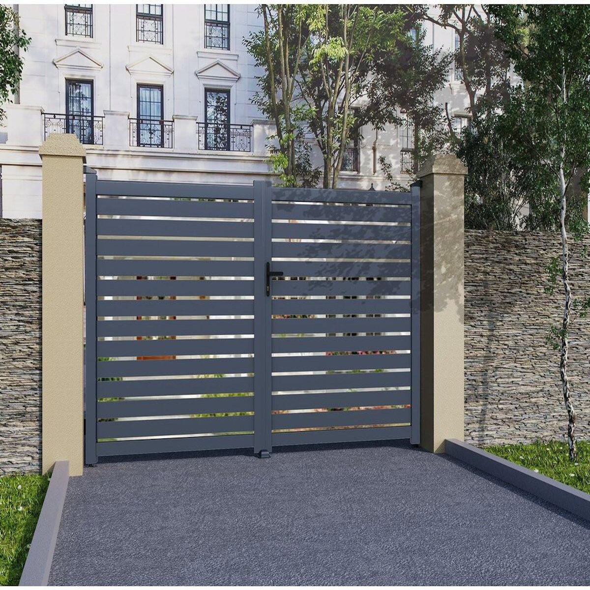 Habitat et Jardin Portail aluminium semi ajouré  Julien  - 300 x 140 cm - Gris