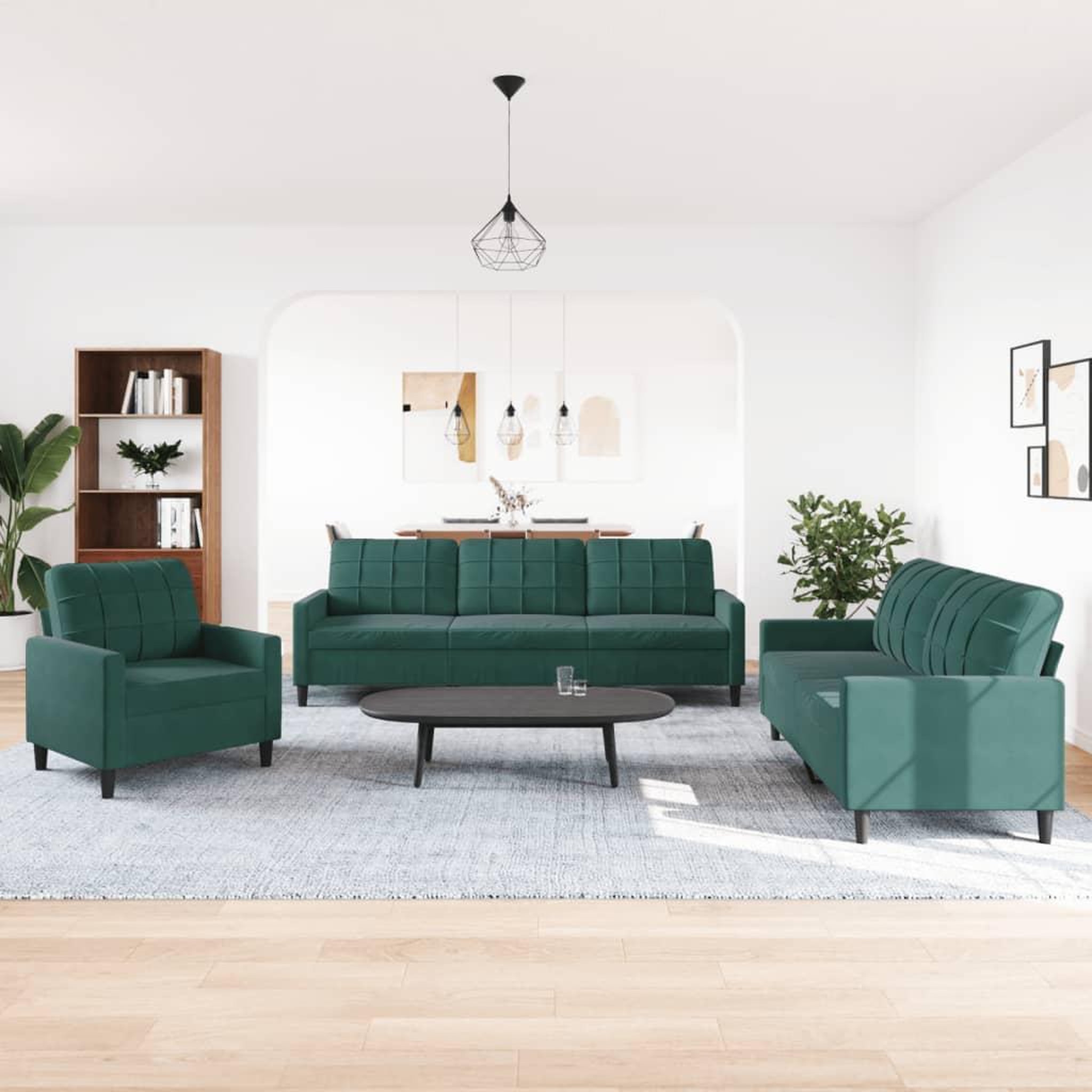 Voir la diapositive 3 : VIDAXL Ensemble de canapes 3 pcs avec coussins Vert fonce Velours