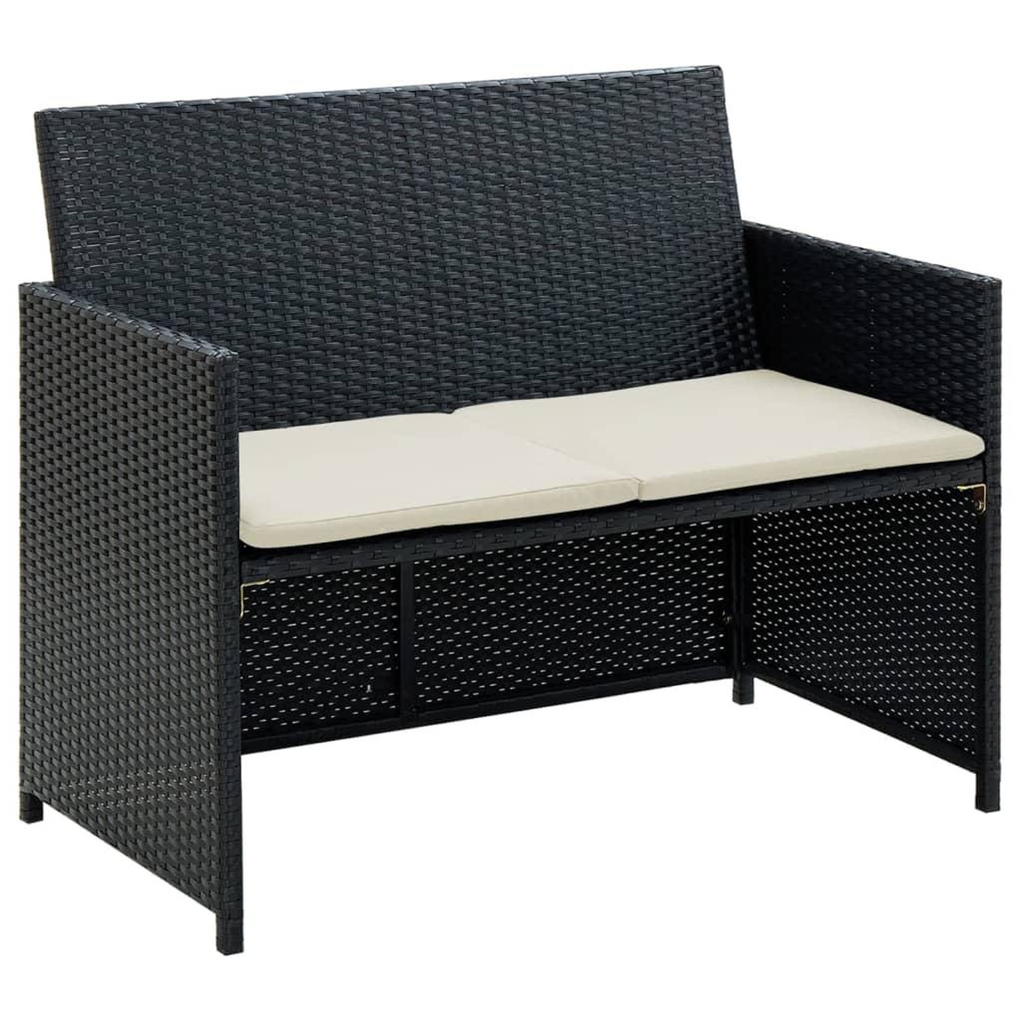 VIDAXL Canape de jardin a 2 places avec coussins Noir Resine tressee