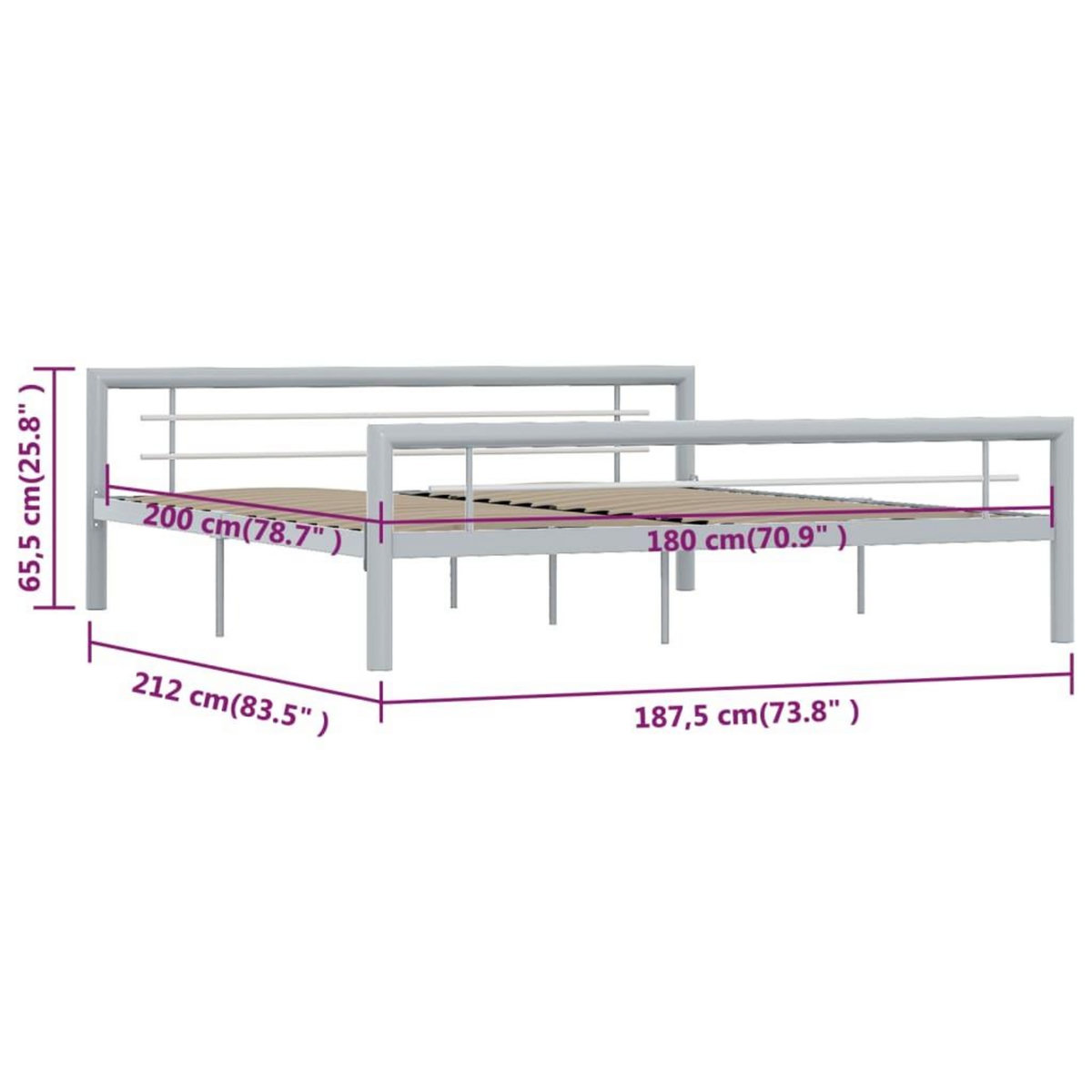 VIDAXL Cadre de lit sans matelas gris et blanc metal 180x200 cm