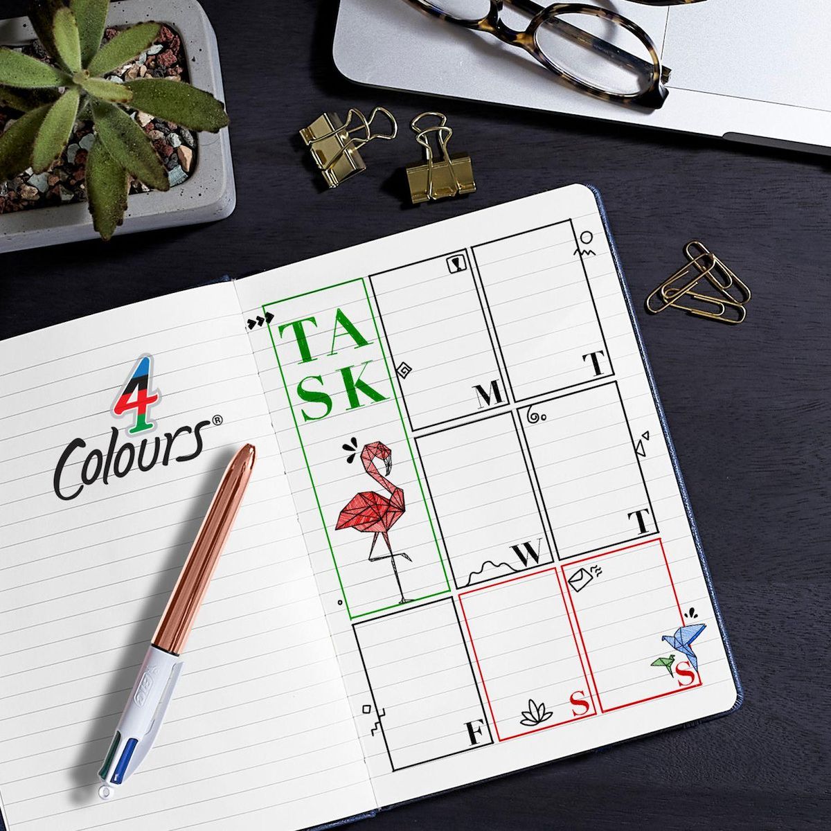 BIC Stylo bille 4 couleurs rétractable pointe moyenne rose gold