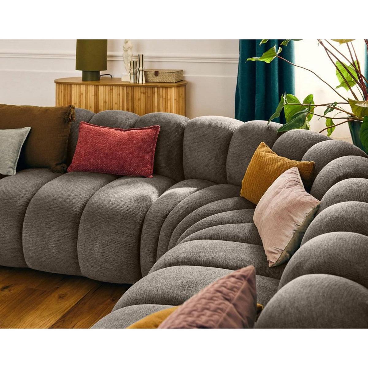 LISA DESIGN Debbie - canapé modulable d'angle gauche 5 places en tissu texturé