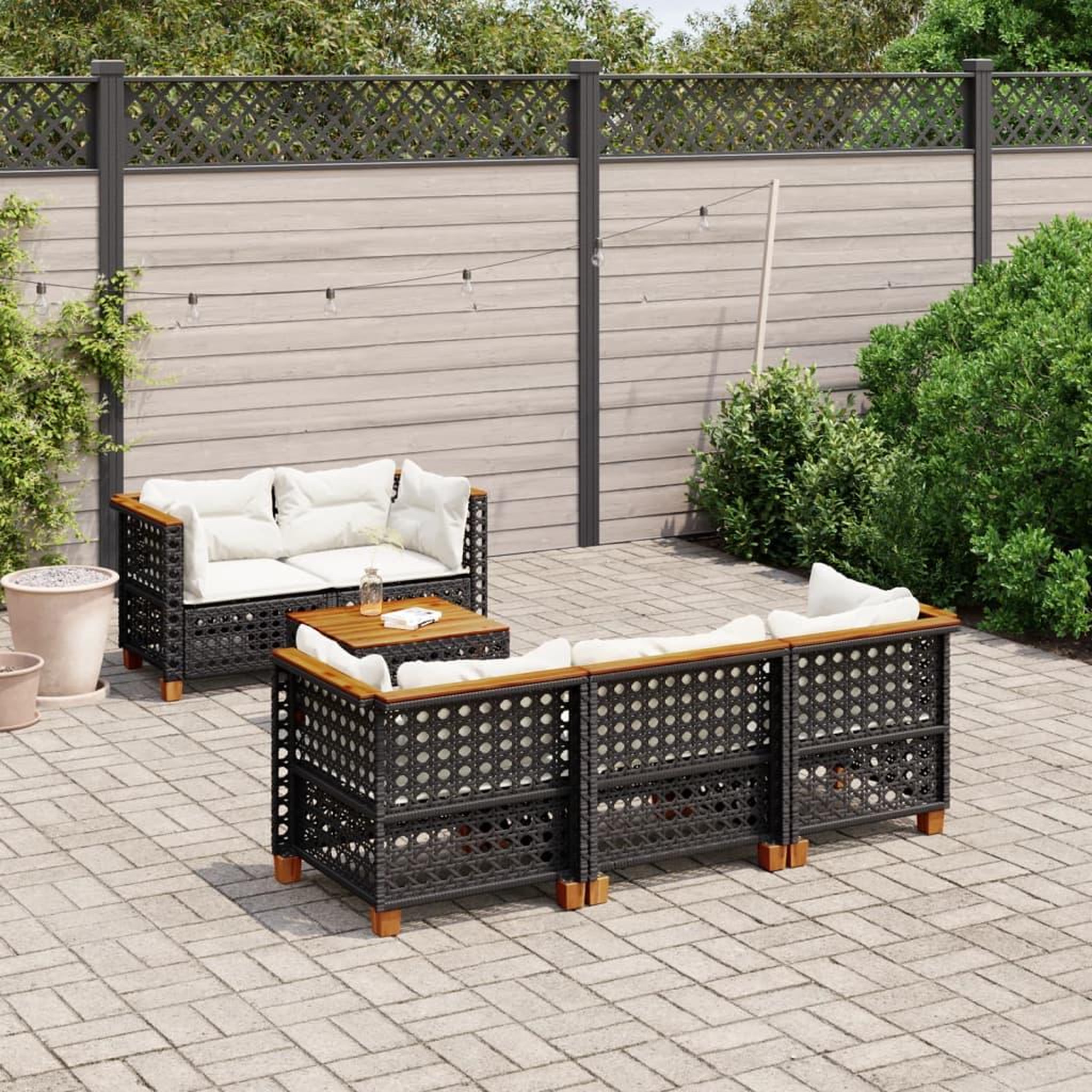 VIDAXL Salon de jardin 6 pcs avec coussins noir resine tressee