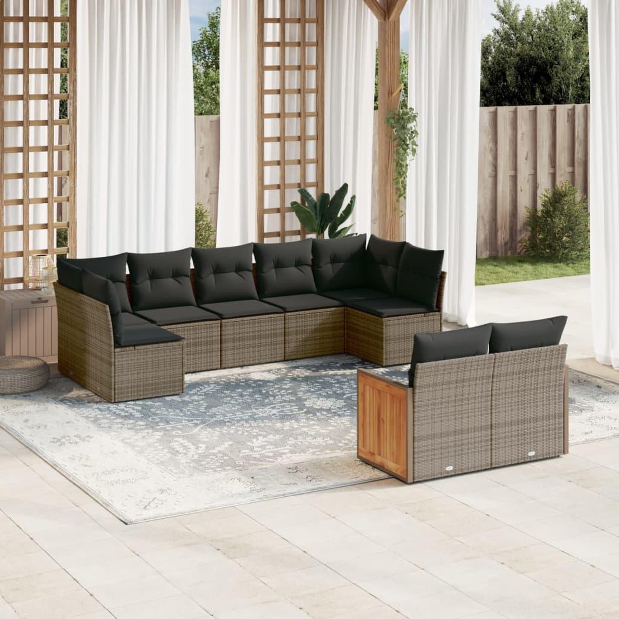 VIDAXL Salon de jardin 9 pcs avec coussins gris resine tressee
