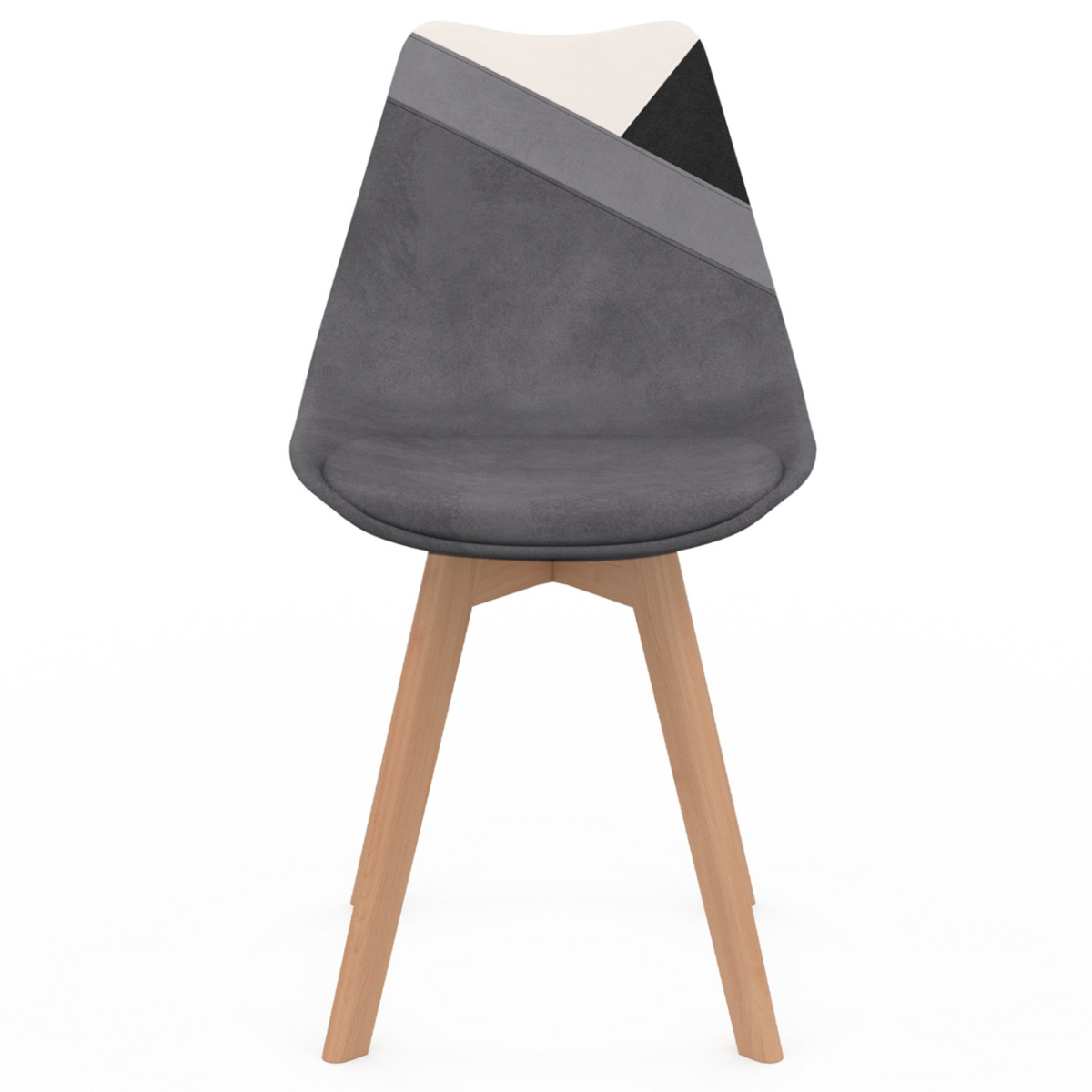 ID MARKET Lot de 6 chaises scandinaves SARA gris foncé, blanc, noir et velours patchworks noir, gris et blanc