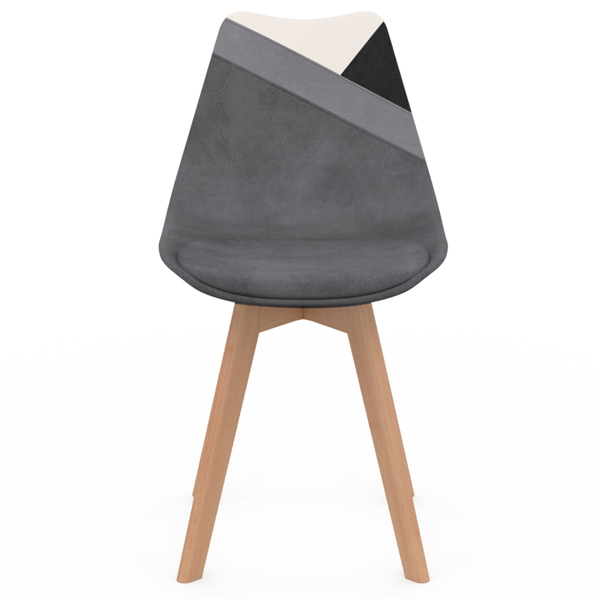 ID MARKET Lot de 6 chaises scandinaves SARA gris foncé, blanc, noir et velours patchworks noir, gris et blanc