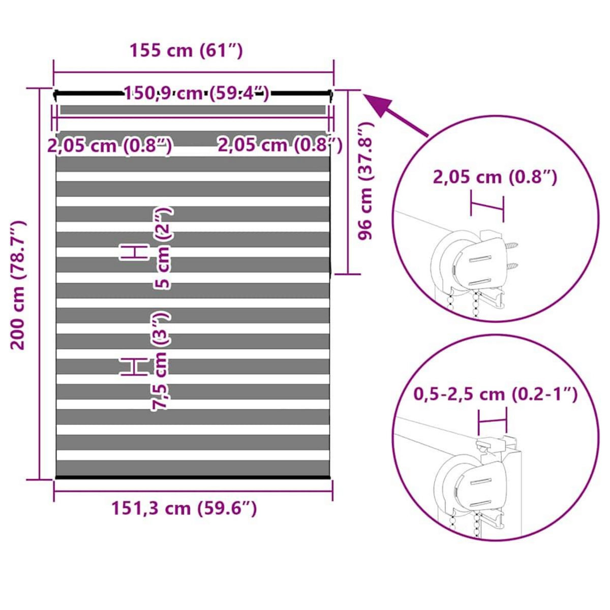 VIDAXL Store zebre gris fonce largeur du tissu 150,9 cm polyester