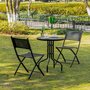 OUTSUNNY Salon de jardin bistro 2 chaises pliables - table ronde dim. Ø60 x 70H cm - plateau verre trempé métal époxy textilène noir