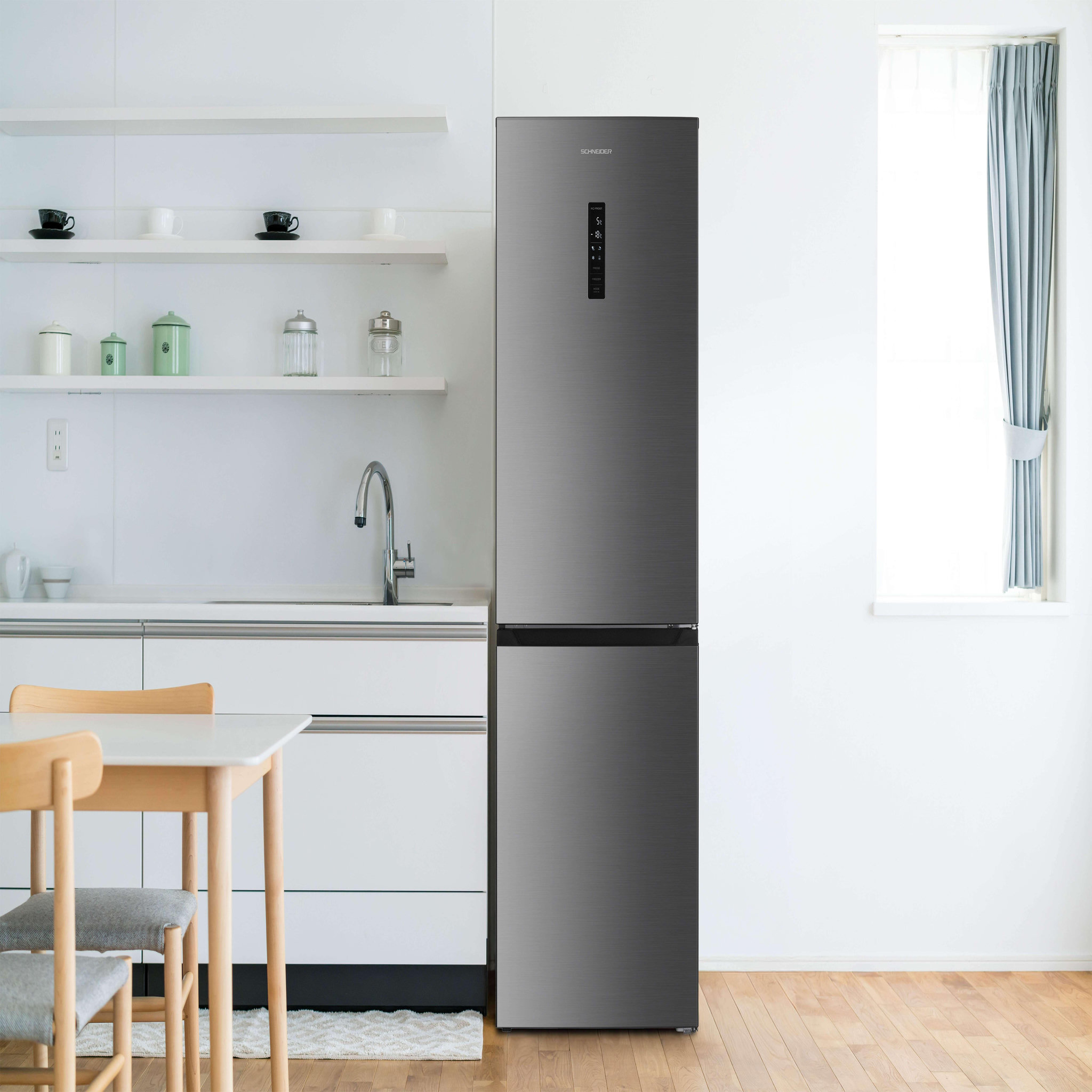 Voir la diapositive 2 : SCHNEIDER Réfrigérateur combiné 323L Inox - SCCB323HDNF-XE