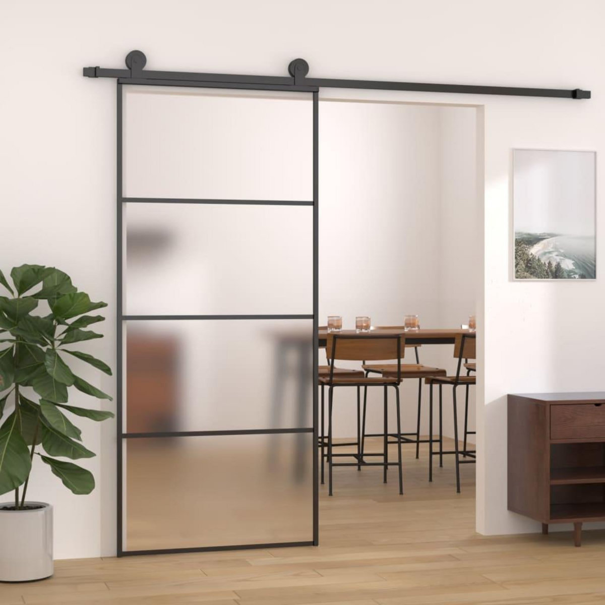 VIDAXL Porte coulissante Verre ESG depoli et aluminium 90x205 cm Noir