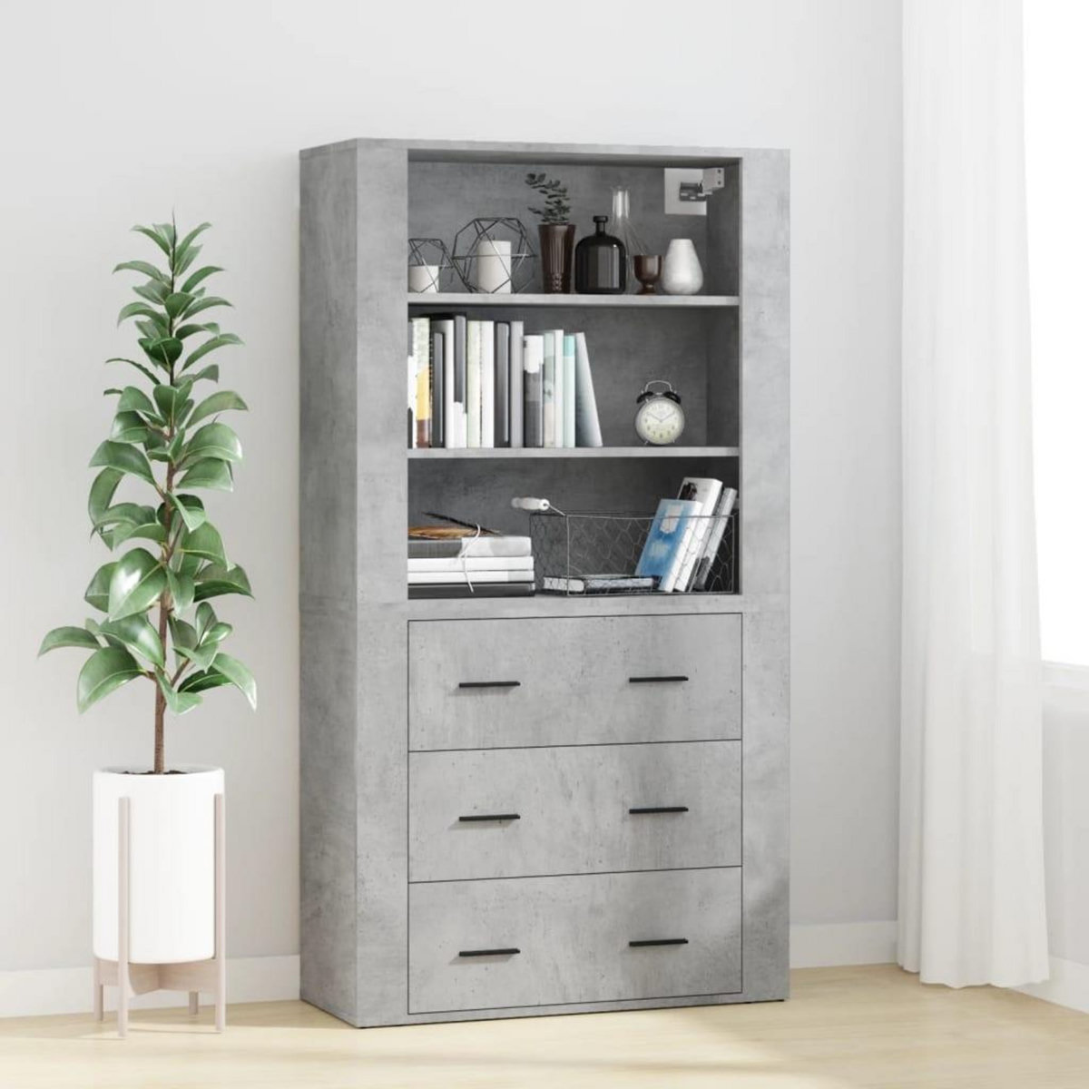 VIDAXL Buffet haut Gris beton Bois d'ingenierie