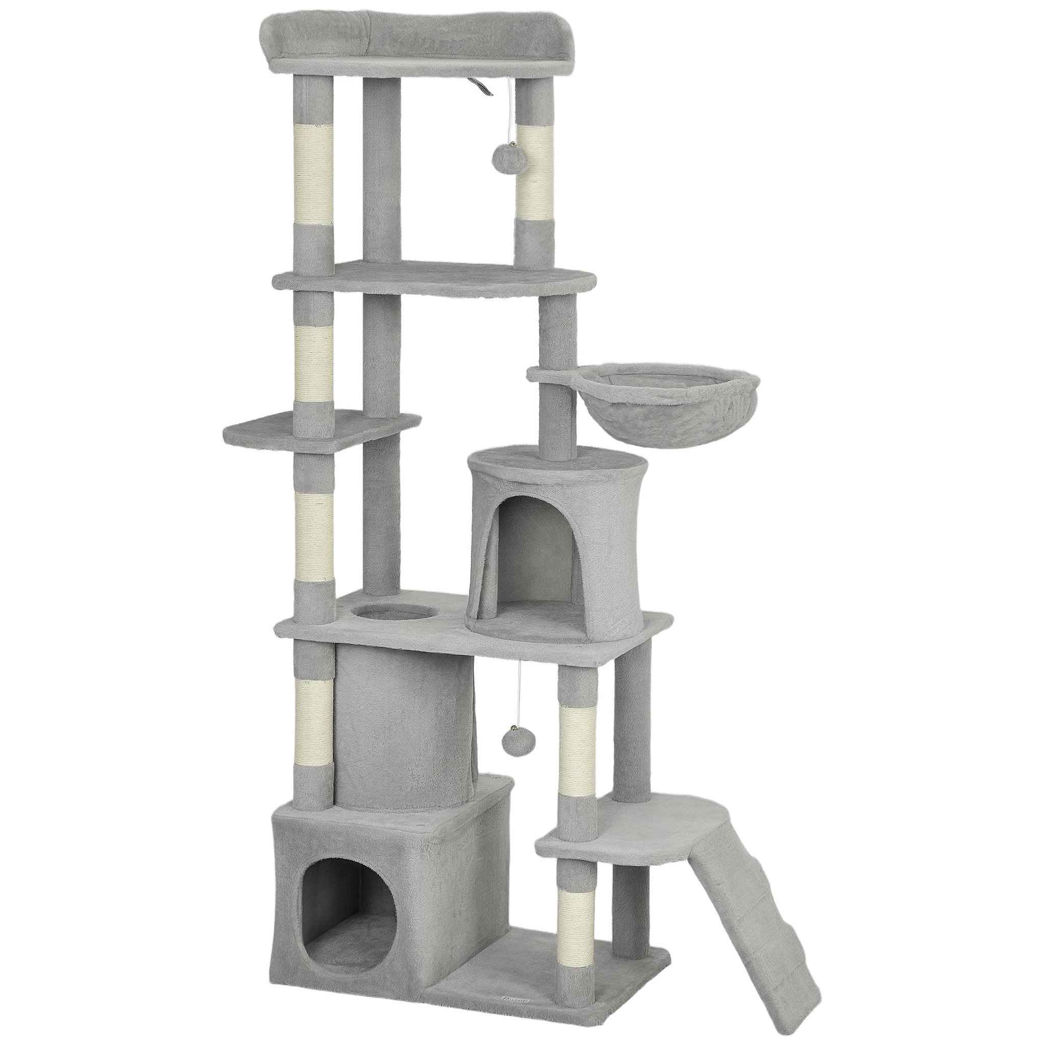 PAWHUT Arbre à chat design gris clair multi-activités - zones de repos, griffoirs - h.170 cm