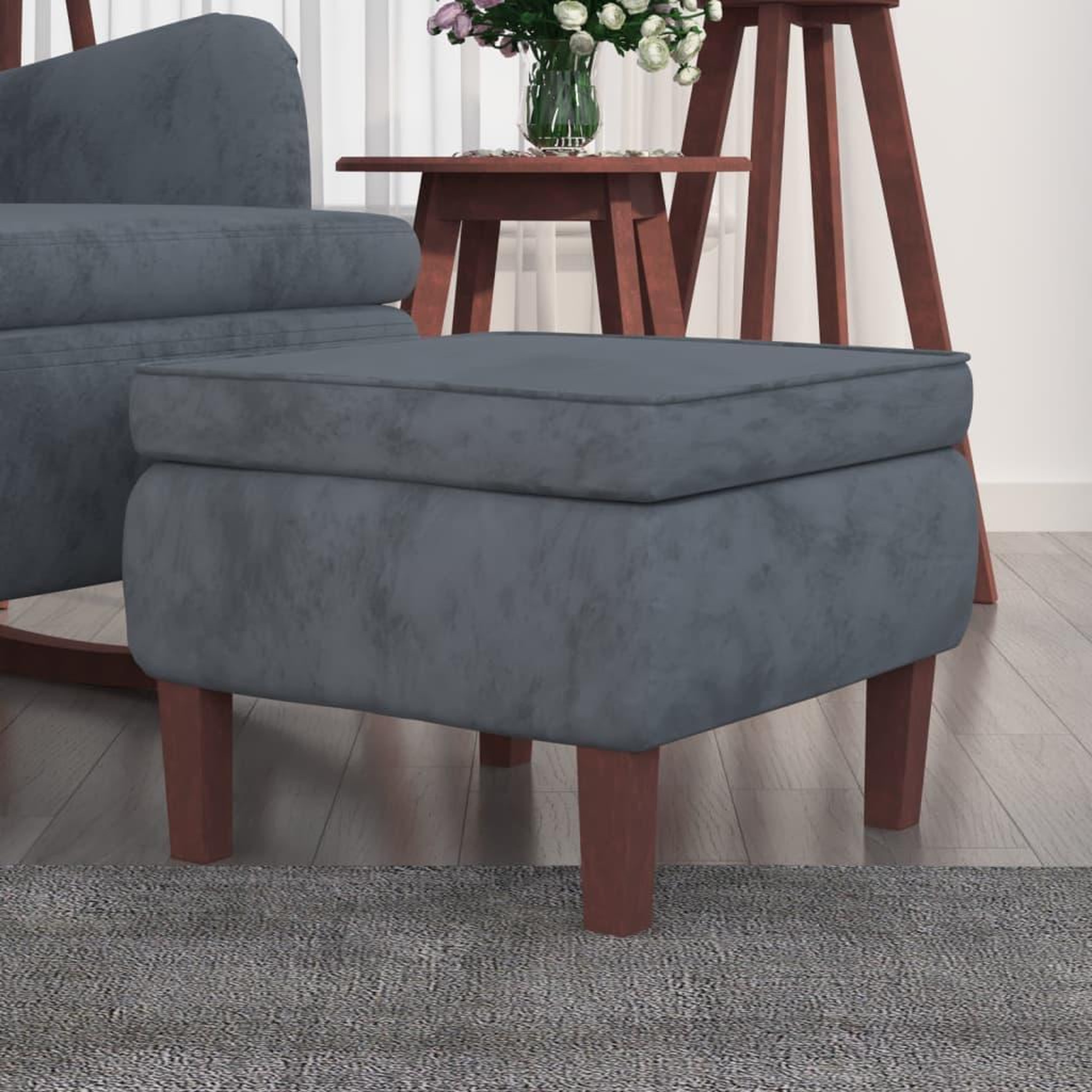Voir la diapositive 1 : VIDAXL Tabouret avec pieds en bois Gris fonce Velours