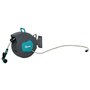 Voir la diapositive 1 : OUTSUNNY Dévidoir mural enrouleur automatique pivotant 180° tuyau 15 + 1,4 m avec lance arrosage support mural intégré turquoise gris