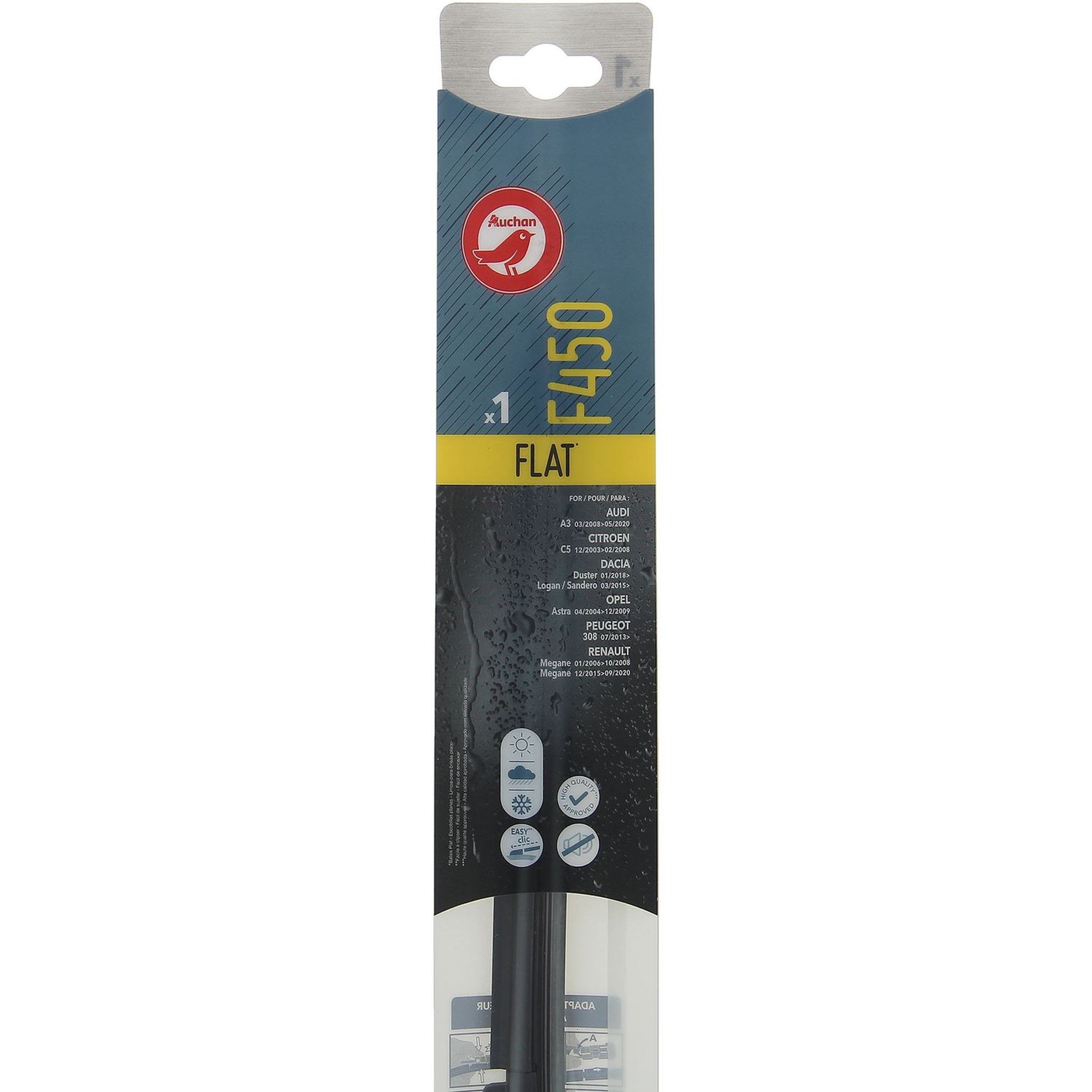AUCHAN Balai d'essuie-glace plat F450 45cm pour AUDI CITROËN DACIA OPEL PEUGEOT RENAULT