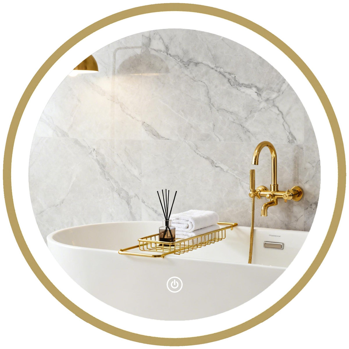 HOMCOM Miroir salle de bain avec éclairage LED rond verre doré