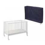 TISSI Lit Pliable Blanc avec Matelas Confortable et Housse de Protection Bleue