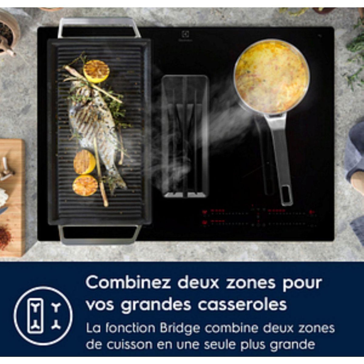 ELECTROLUX Plaque induction aspirante KCC73443 Bridge