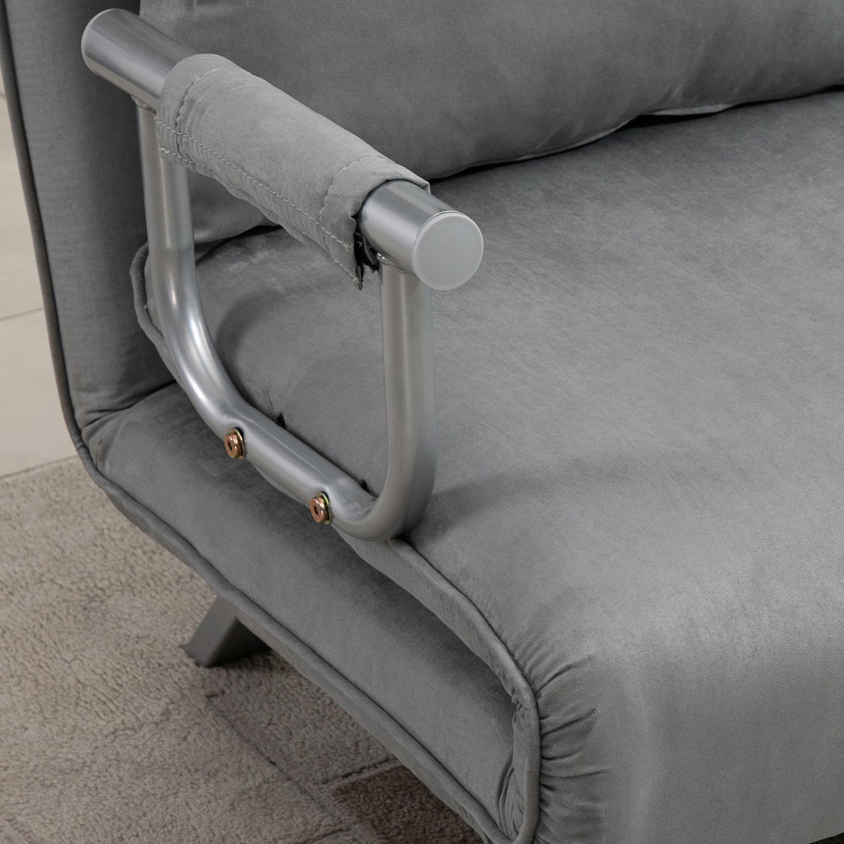 HOMCOM Canapé-lit canapé convertible 2 places déhoussable grand confort 2 coussins fournis pieds accoudoirs métal suède gris clair