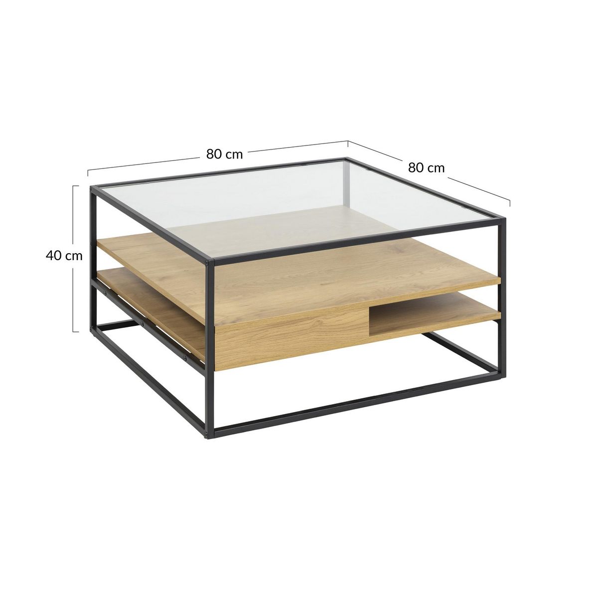 LISA DESIGN Parker - table basse - effet bois, verre et métal noir - 80 cm