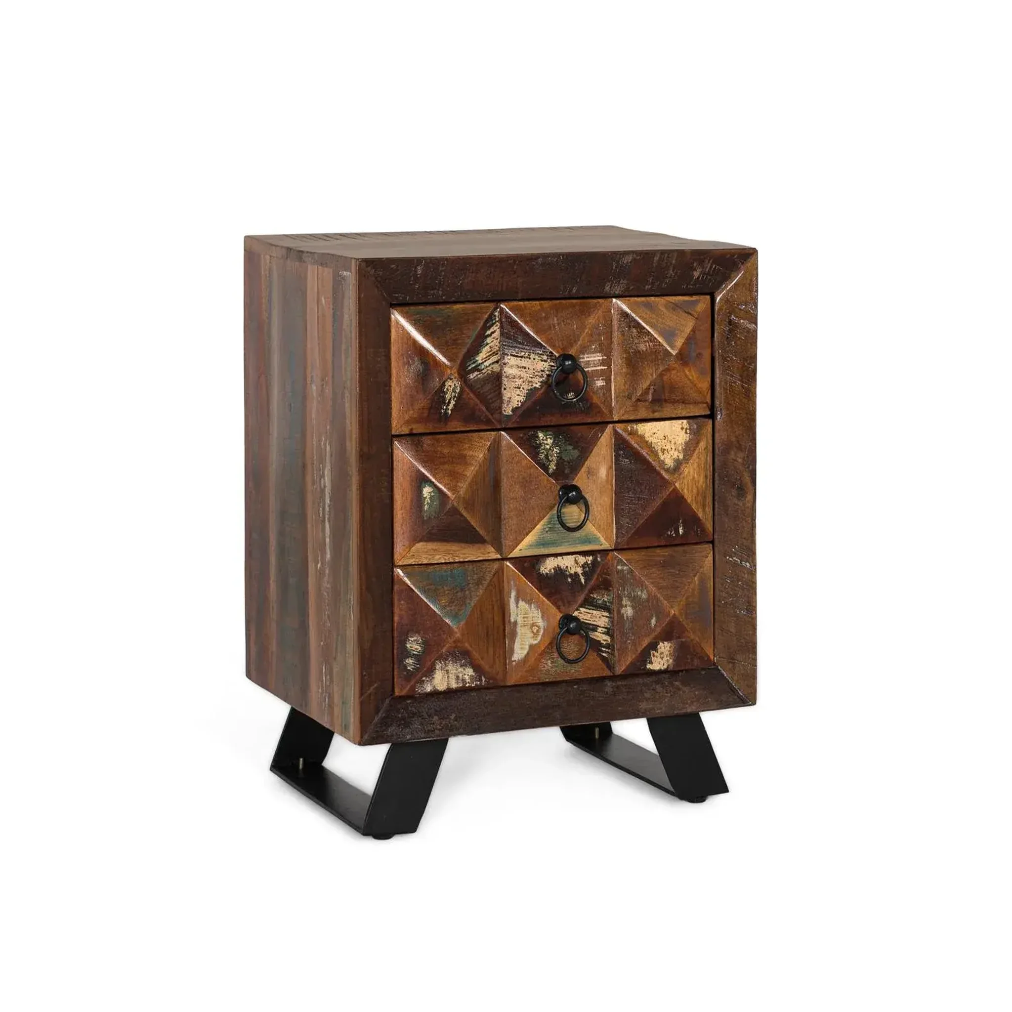 Voir la diapositive 3 : GINER Y COLOMER SL Table de chevet en bois recyclé 50 cm style industriel moderne
