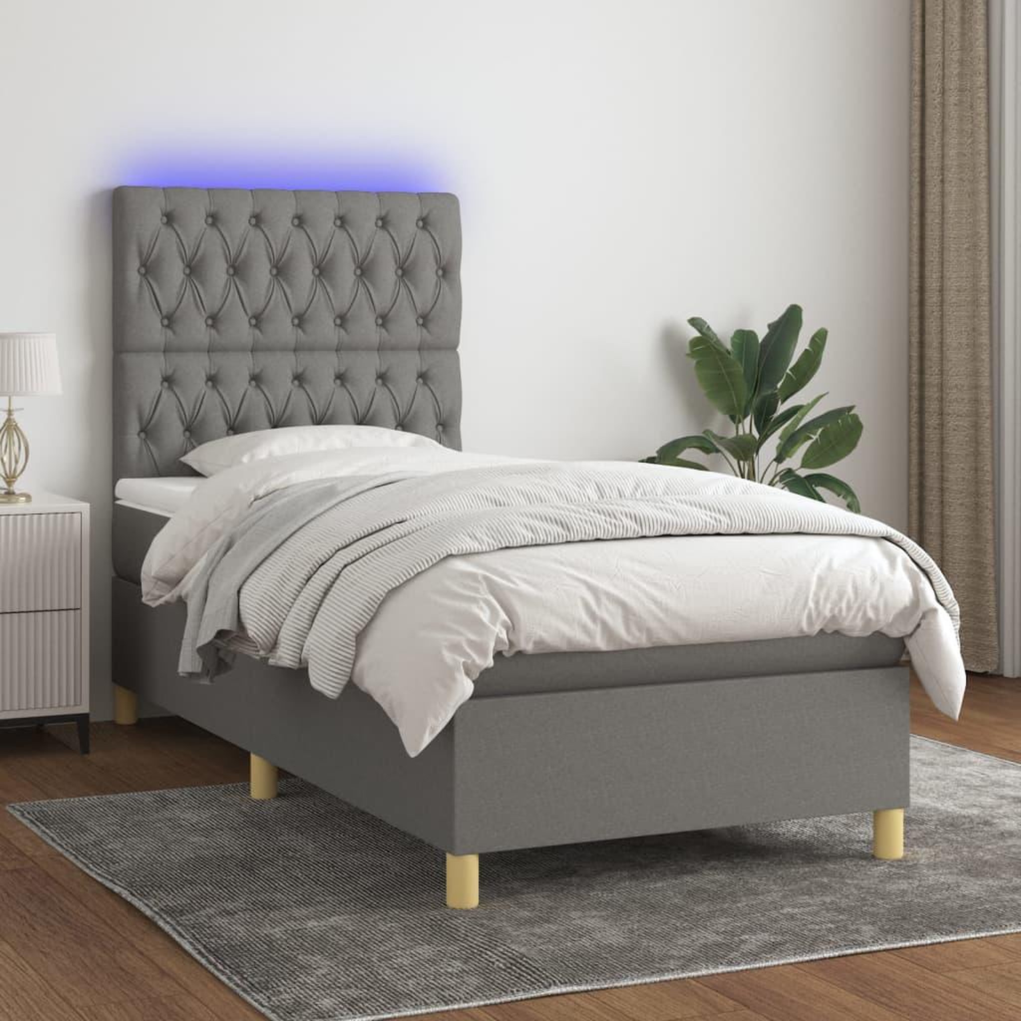 Voir la diapositive 1 : VIDAXL Sommier a lattes de lit et matelas et LED Gris fonce 80x200cm