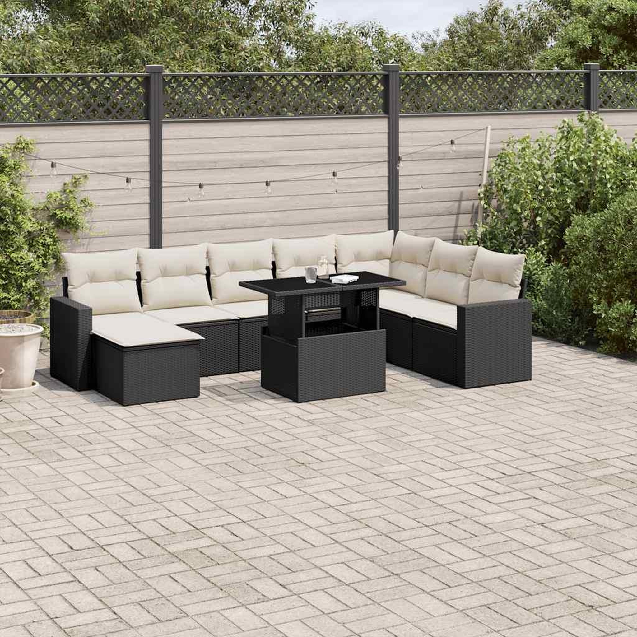 VIDAXL Salon de jardin 9 pcs avec coussins noir resine tressee