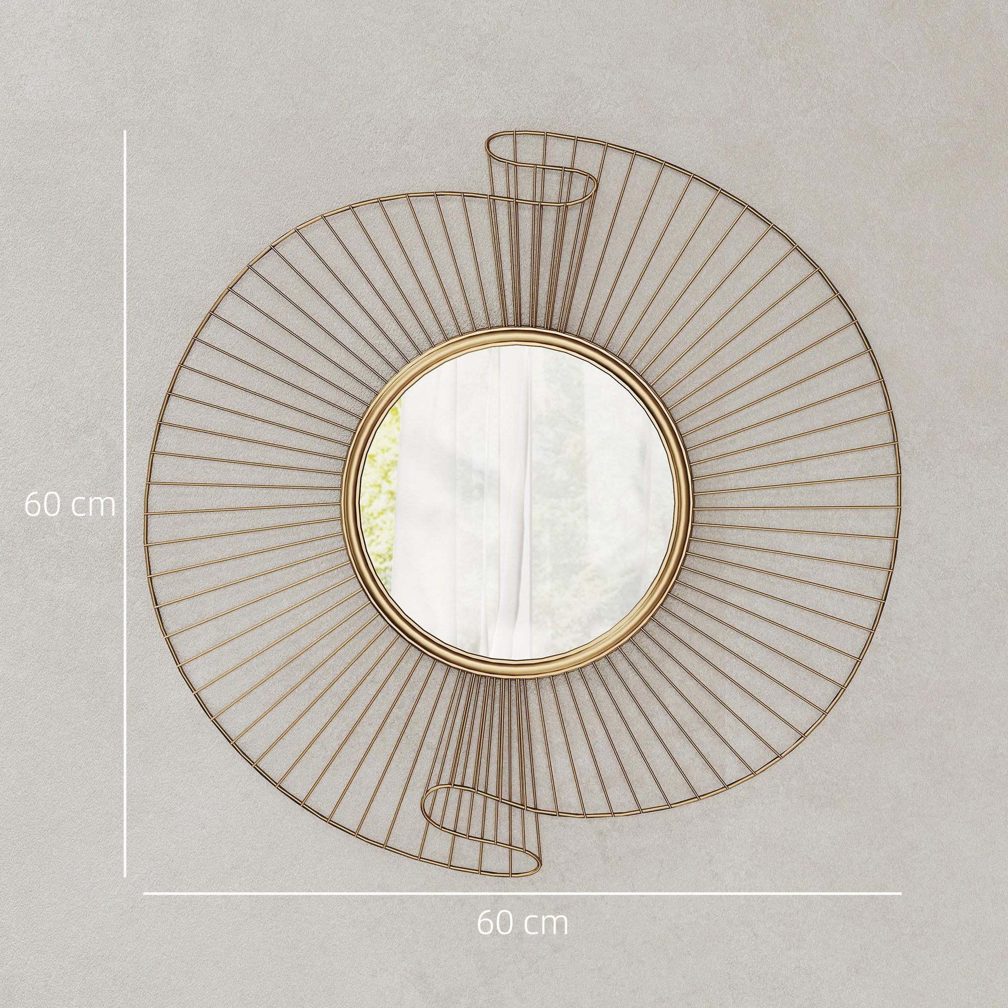 Voir la diapositive 3 : HOMCOM Miroir mural décoratif dia. 60 cm inspiration Art Déco métal doré