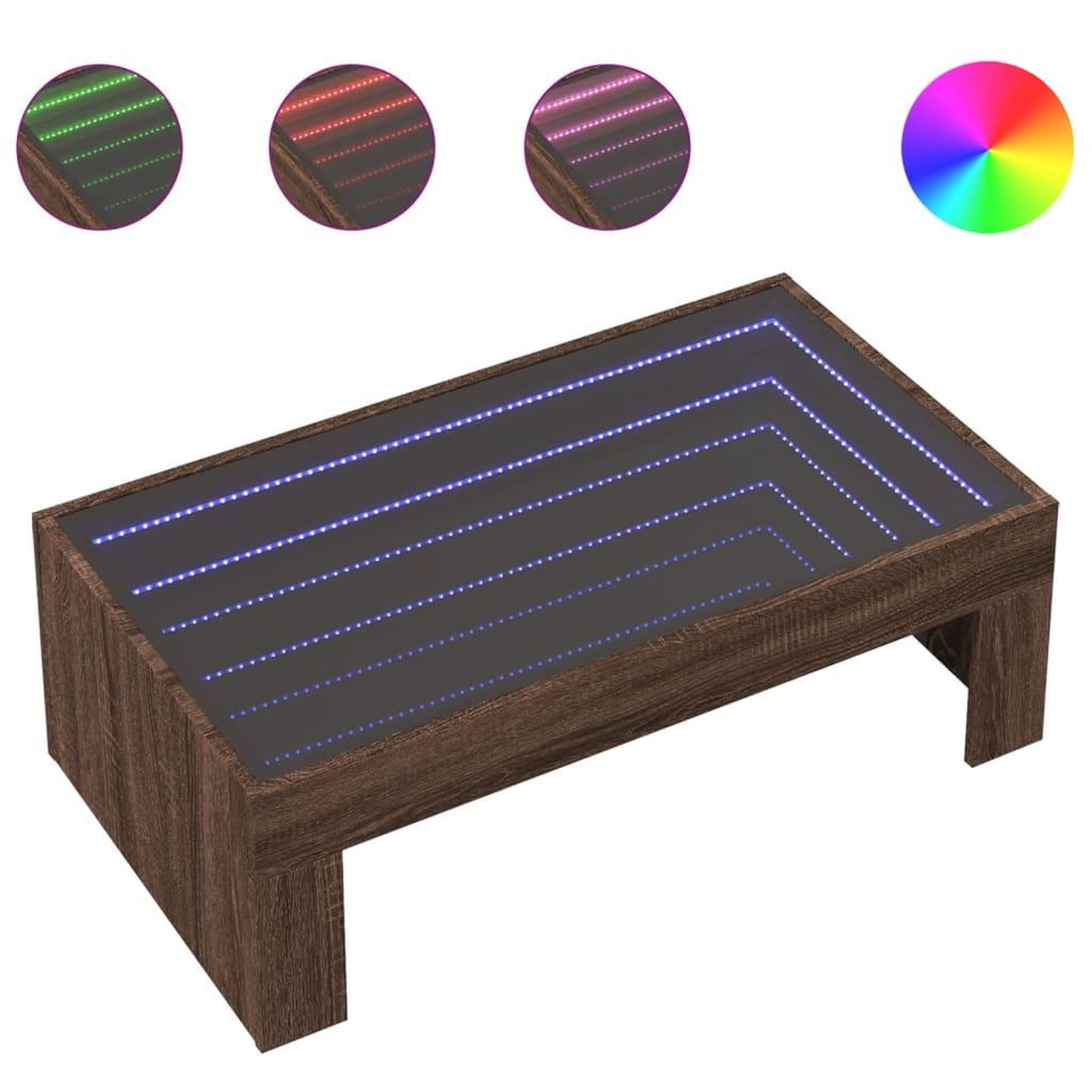 Voir la diapositive 2 : VIDAXL Table basse avec LED infini chene marron 90x50x30 cm