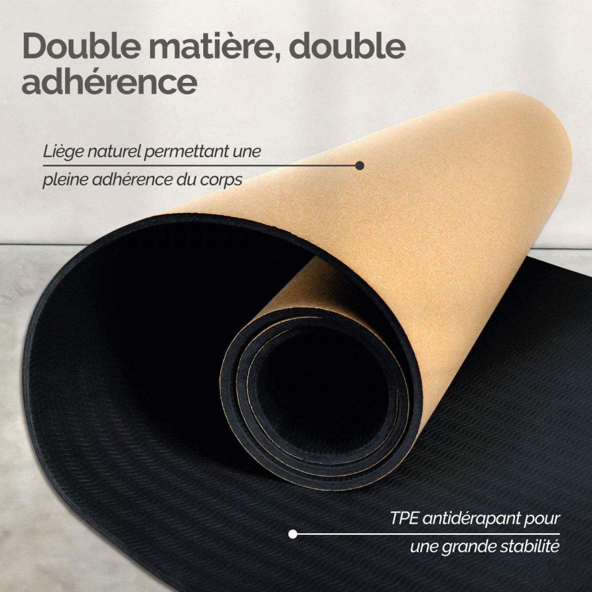 VIVEZEN Tapis de yoga, de gym, d'exercices en liège - 180 x 60 cm