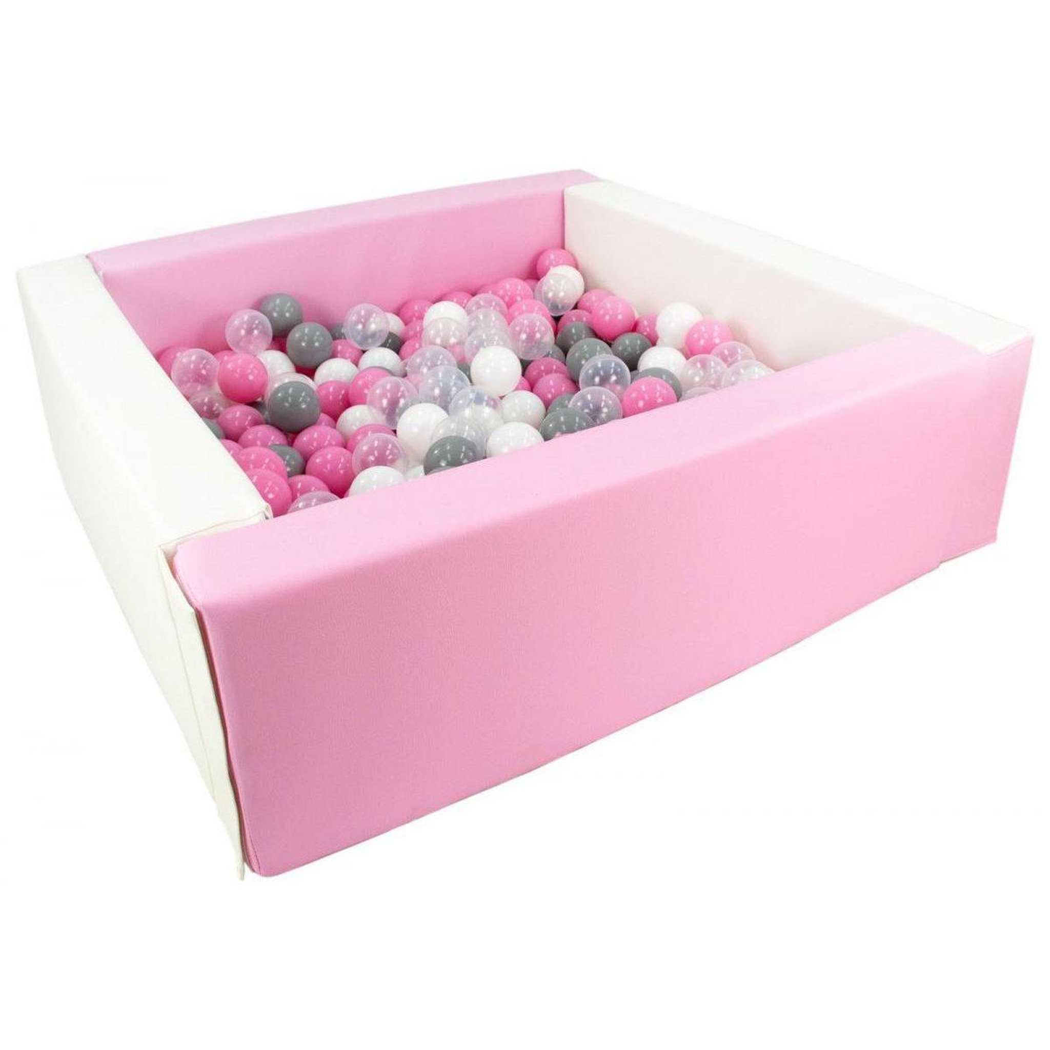 VELINDA Piscine à balles carrée avec 200 balles - blanc, rose (pastel)/blanc, transparent, rose clair, gris
