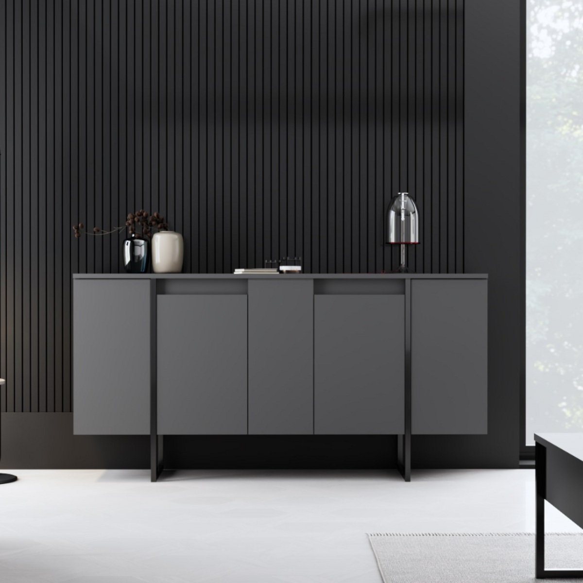 CONCEPT USINE Buffet design noir 4 portes BORAS