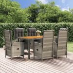 VIDAXL Ensemble a manger jardin et coussins 7 pcs gris rotin