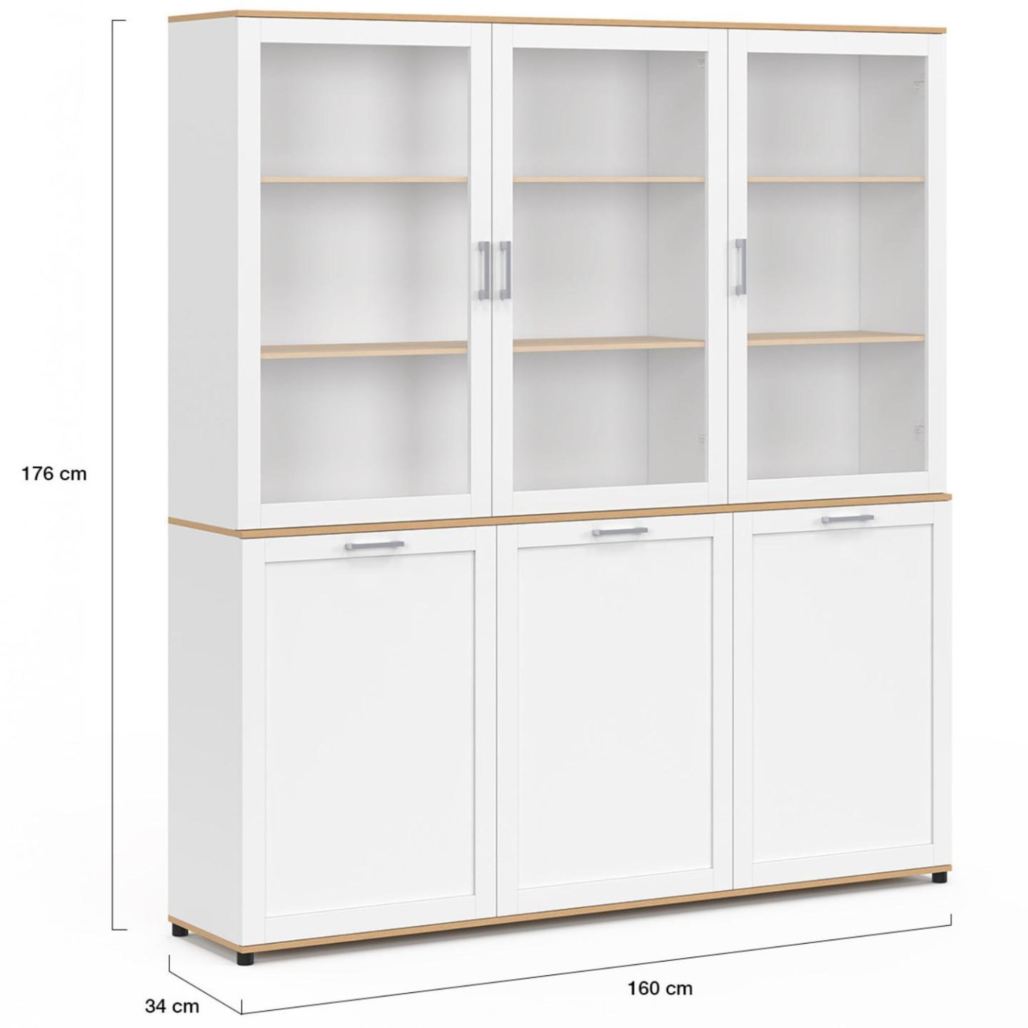 Voir la diapositive 5 : ID MARKET Buffet vaisselier 160 cm vito meuble de cuisine 6 portes blanc et bois
