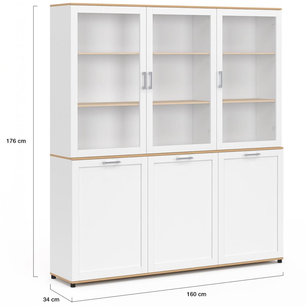 ID MARKET Buffet vaisselier 160 cm VITO meuble de cuisine 6 portes blanc et bois