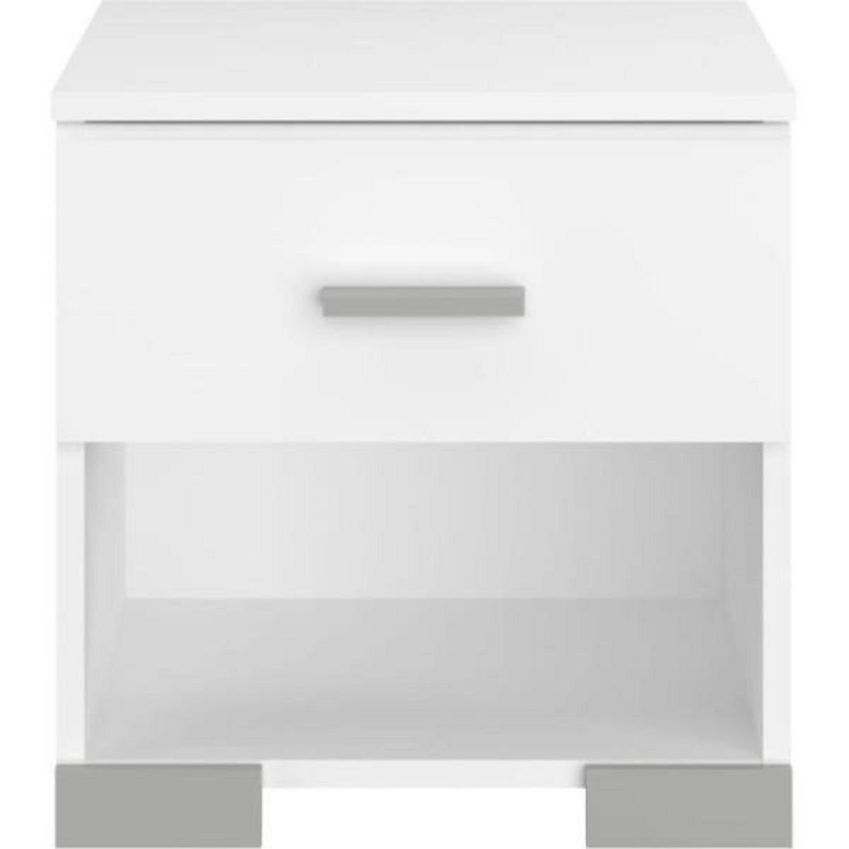 PARISOT Chambre complete adulte ZODIAC : Lit 140x190 avec tiroir + Armoire 3 portes et 2 tiroirs + 2 chevets - Décor Blanc - PARISOT