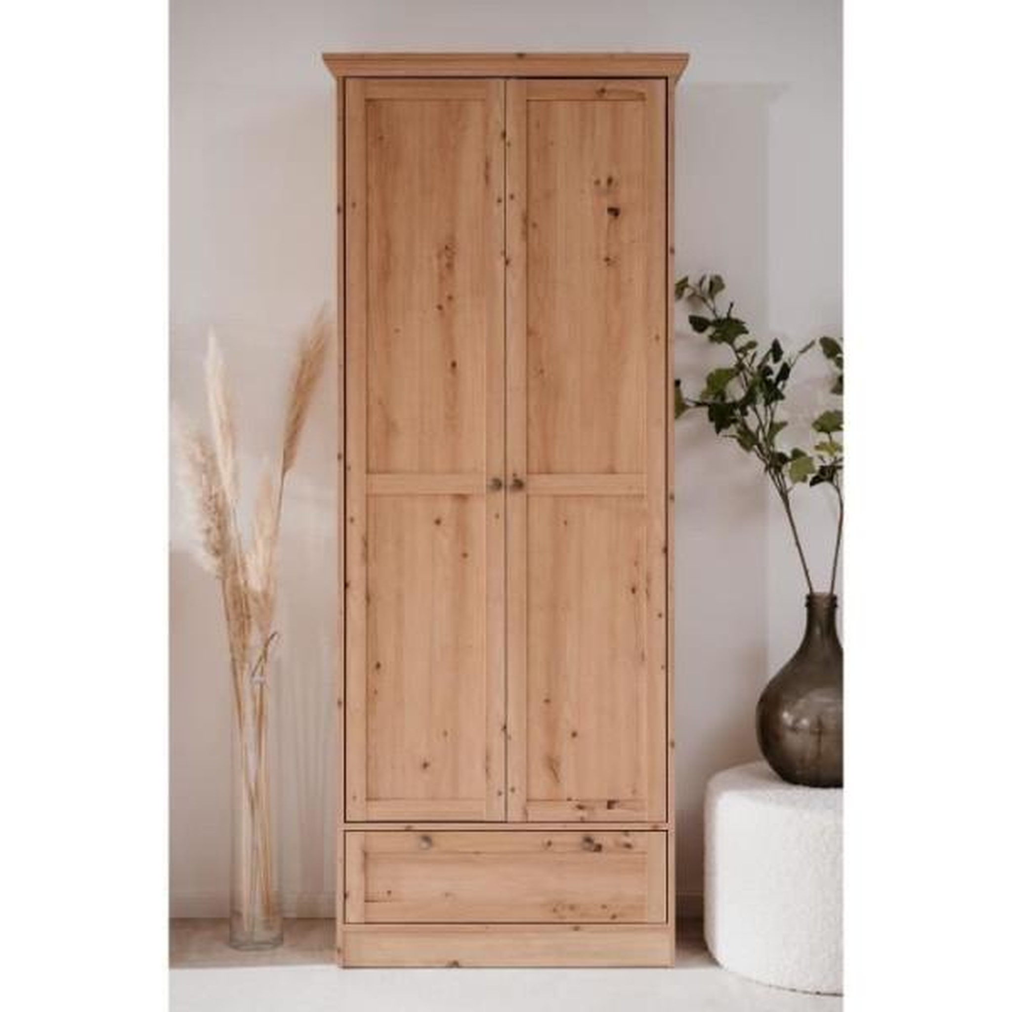Voir la diapositive 4 : Finori Armoire - timber 40a - décor chene artisan - 2 portes a cadre, 1 tiroir - 80 x 39 x 200 cm