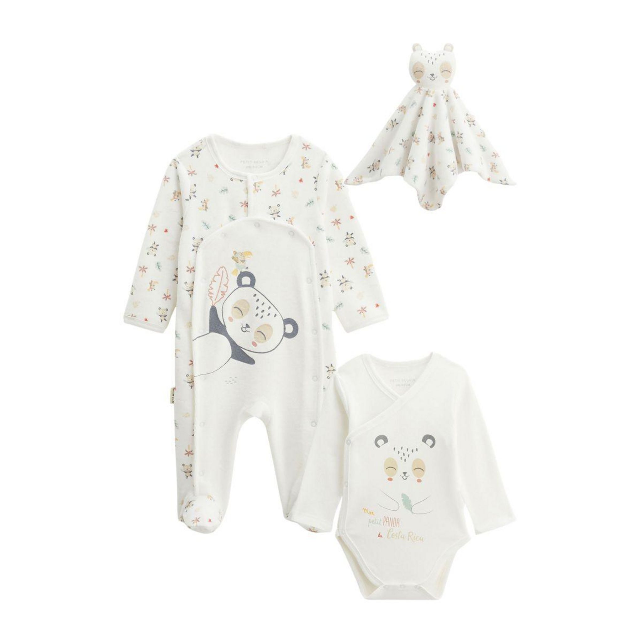 Kit Naissance Bébé 3 Pièces - Pyjama, Body, Doudou Panda - Coton Bio, Label OEKO-TEX - Pour Nouveau-né - 4
