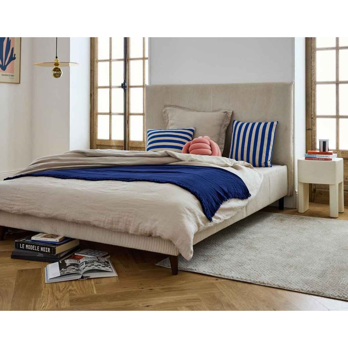 BEST MOBILIER Botticelli - cadre de lit - 160x200 - en velours côtelé